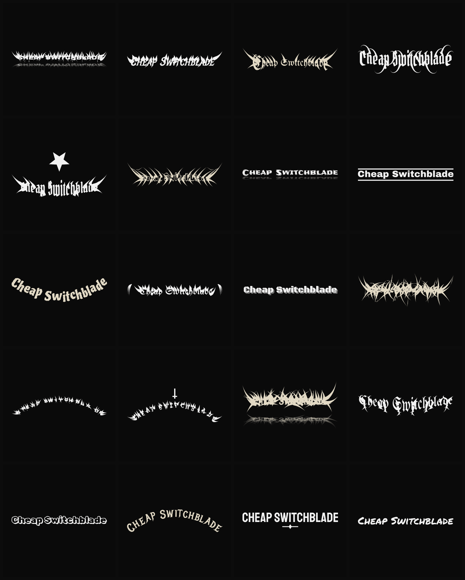 Twenty Cheap Switchblade band logo ideas — different faces, treatments and spike settings