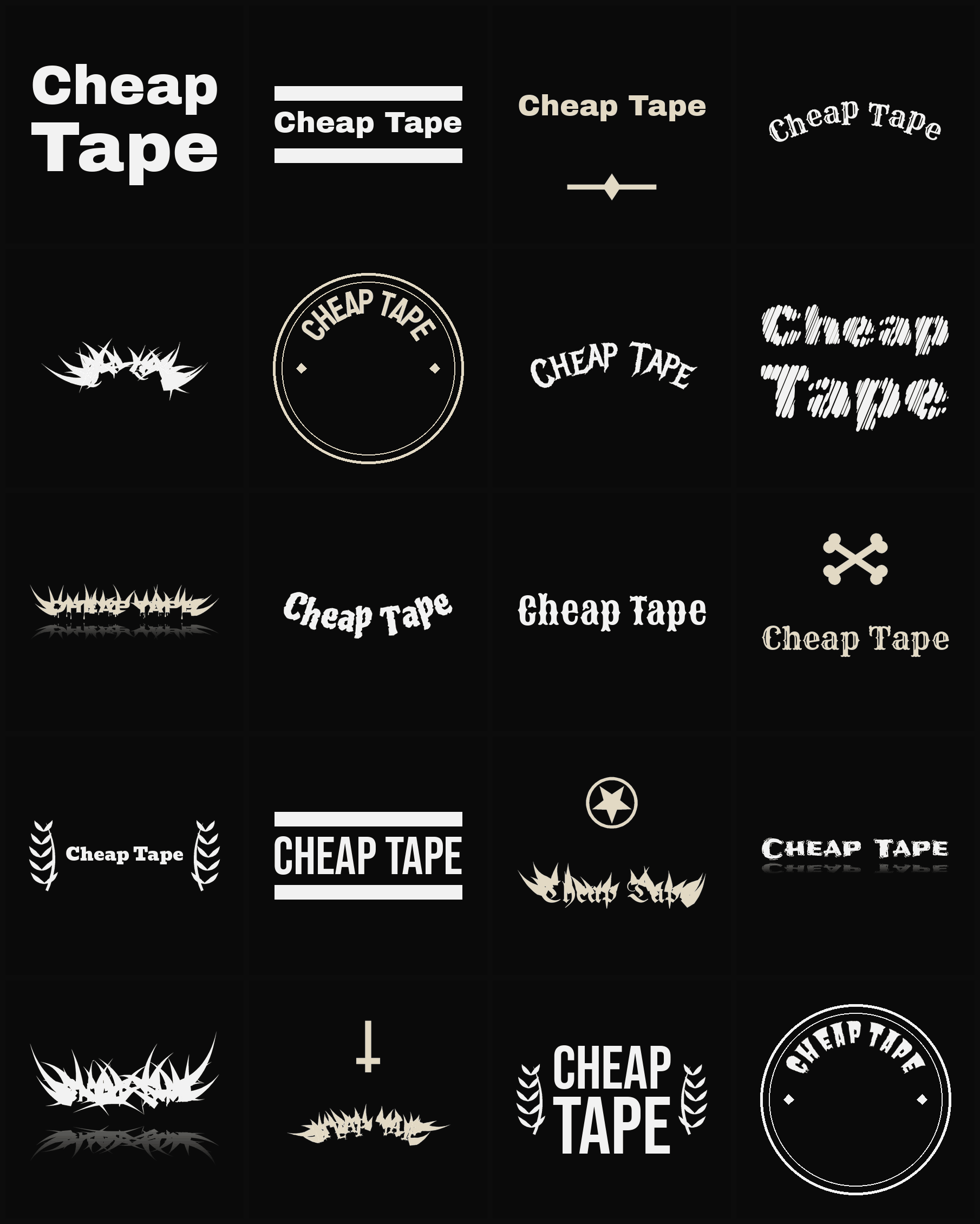 Twenty Cheap Tape band logo ideas — different faces, treatments and spike settings