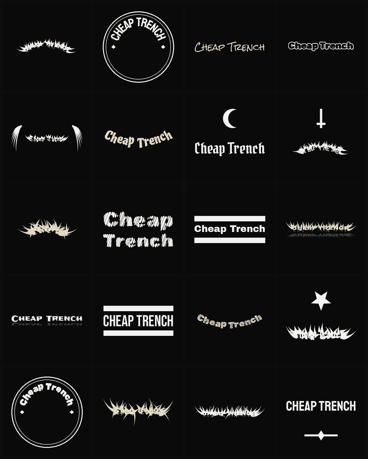 Twenty Cheap Trench band logo ideas — different faces, treatments and spike settings