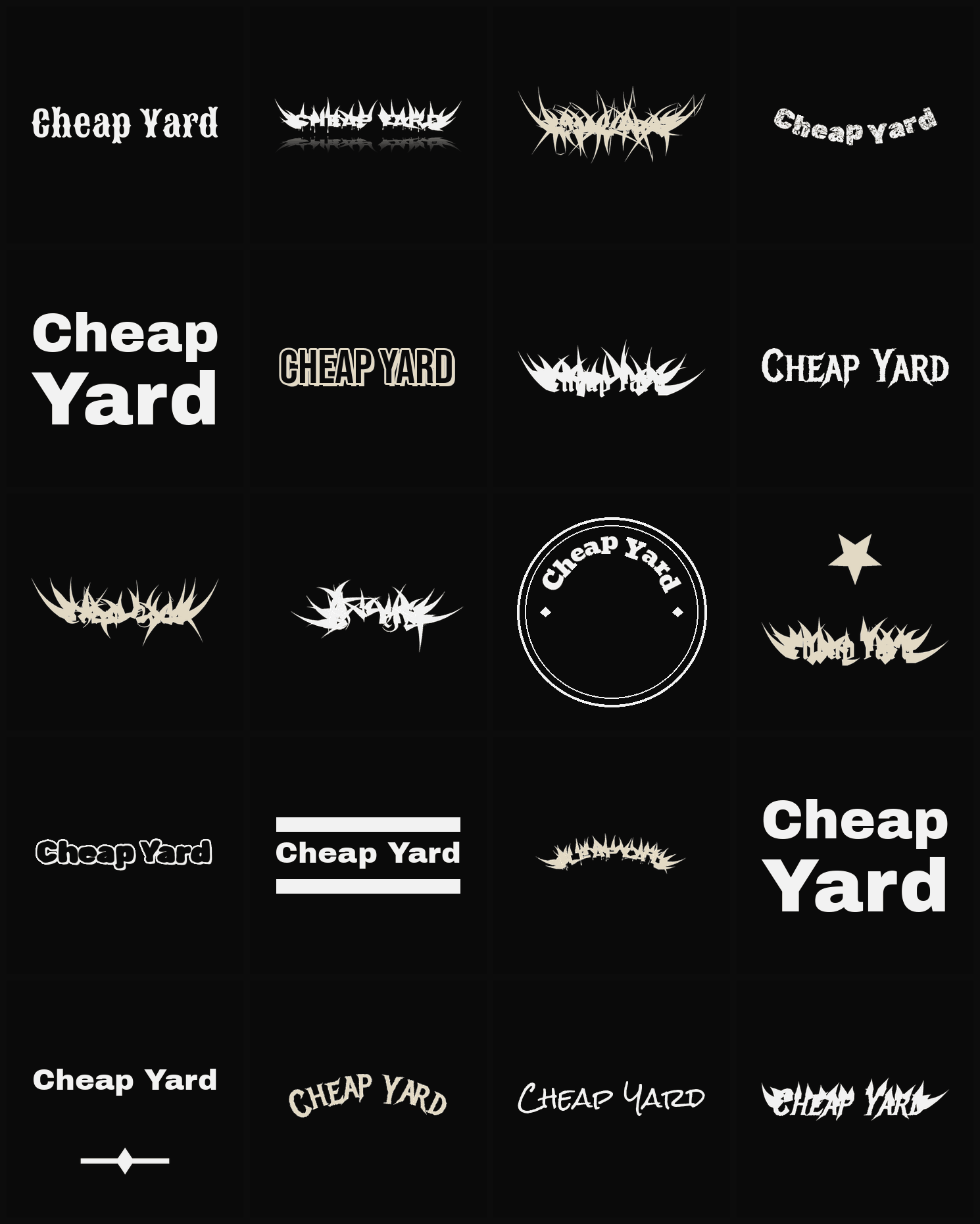 Twenty Cheap Yard band logo ideas — different faces, treatments and spike settings