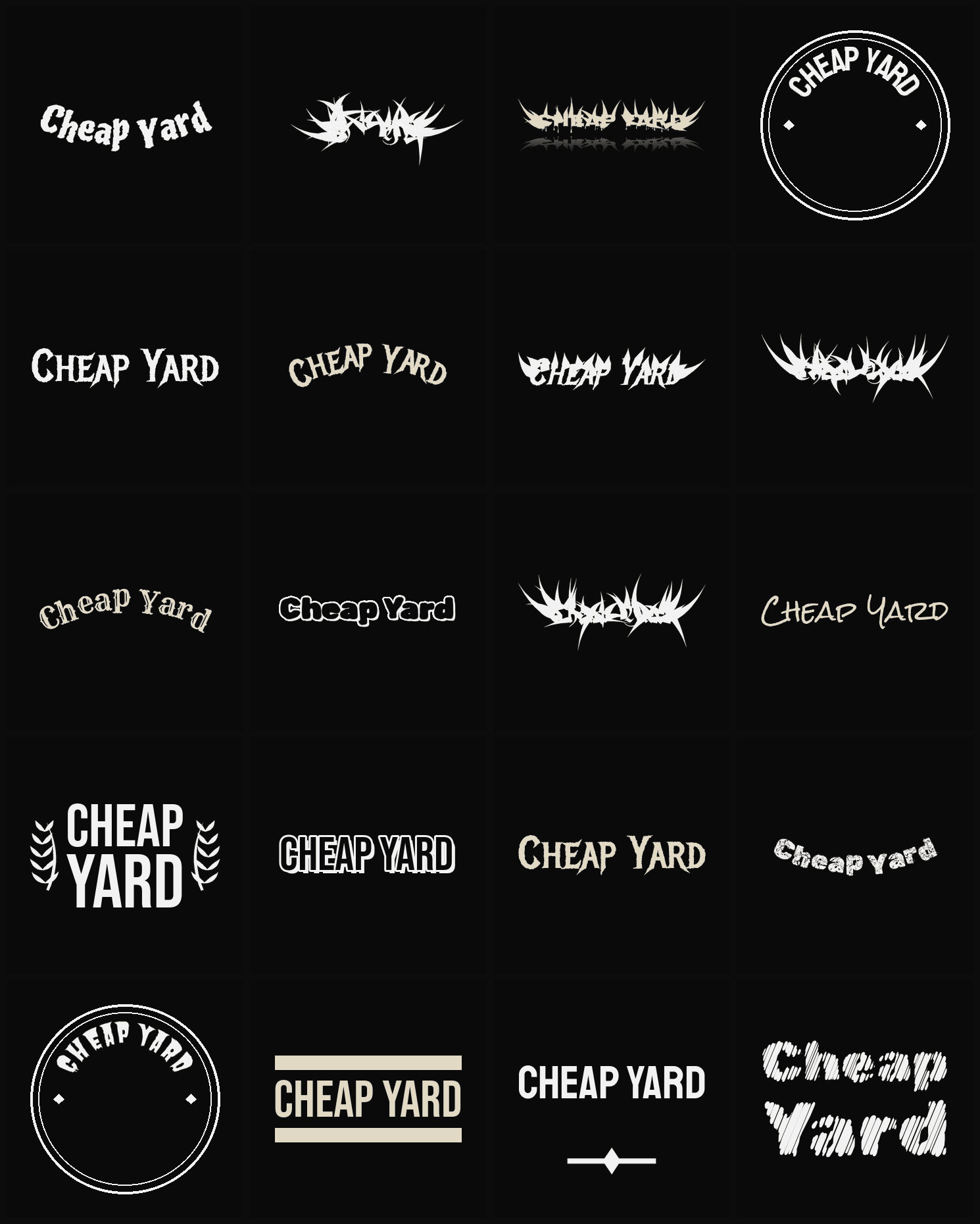 Twenty Cheap Yard band logo ideas — different faces, treatments and spike settings