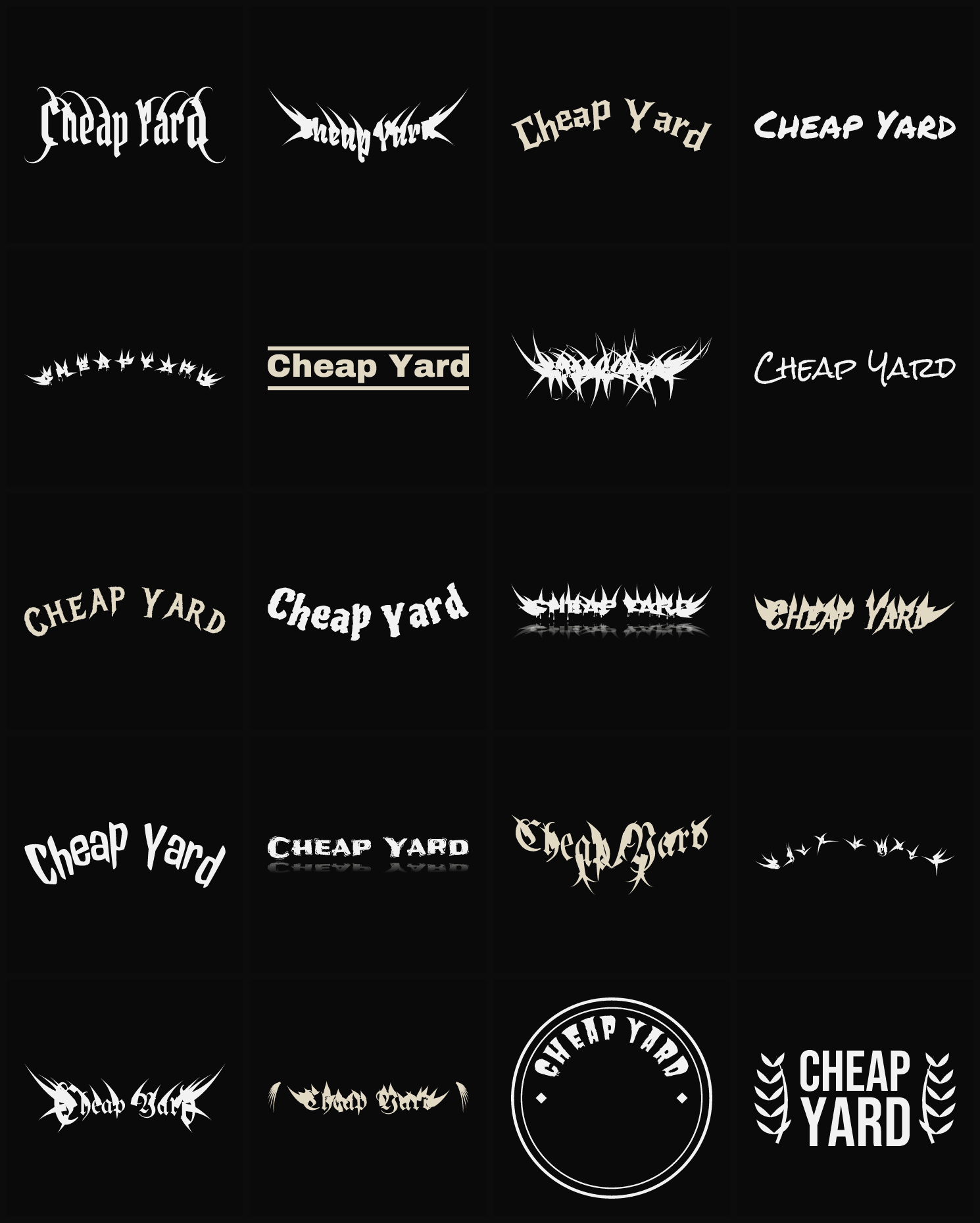 Twenty Cheap Yard band logo ideas — different faces, treatments and spike settings
