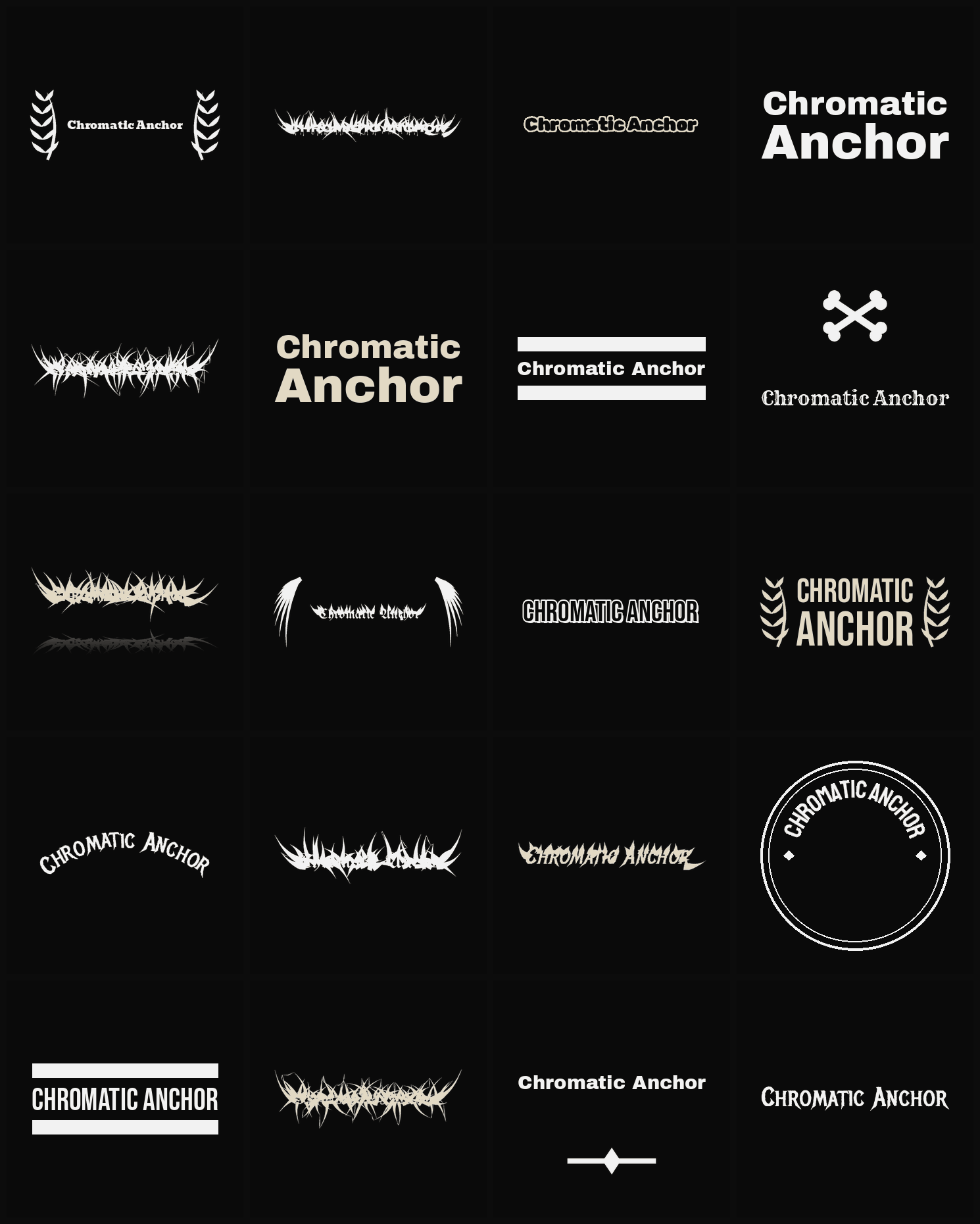 Twenty Chromatic Anchor band logo ideas — different faces, treatments and spike settings
