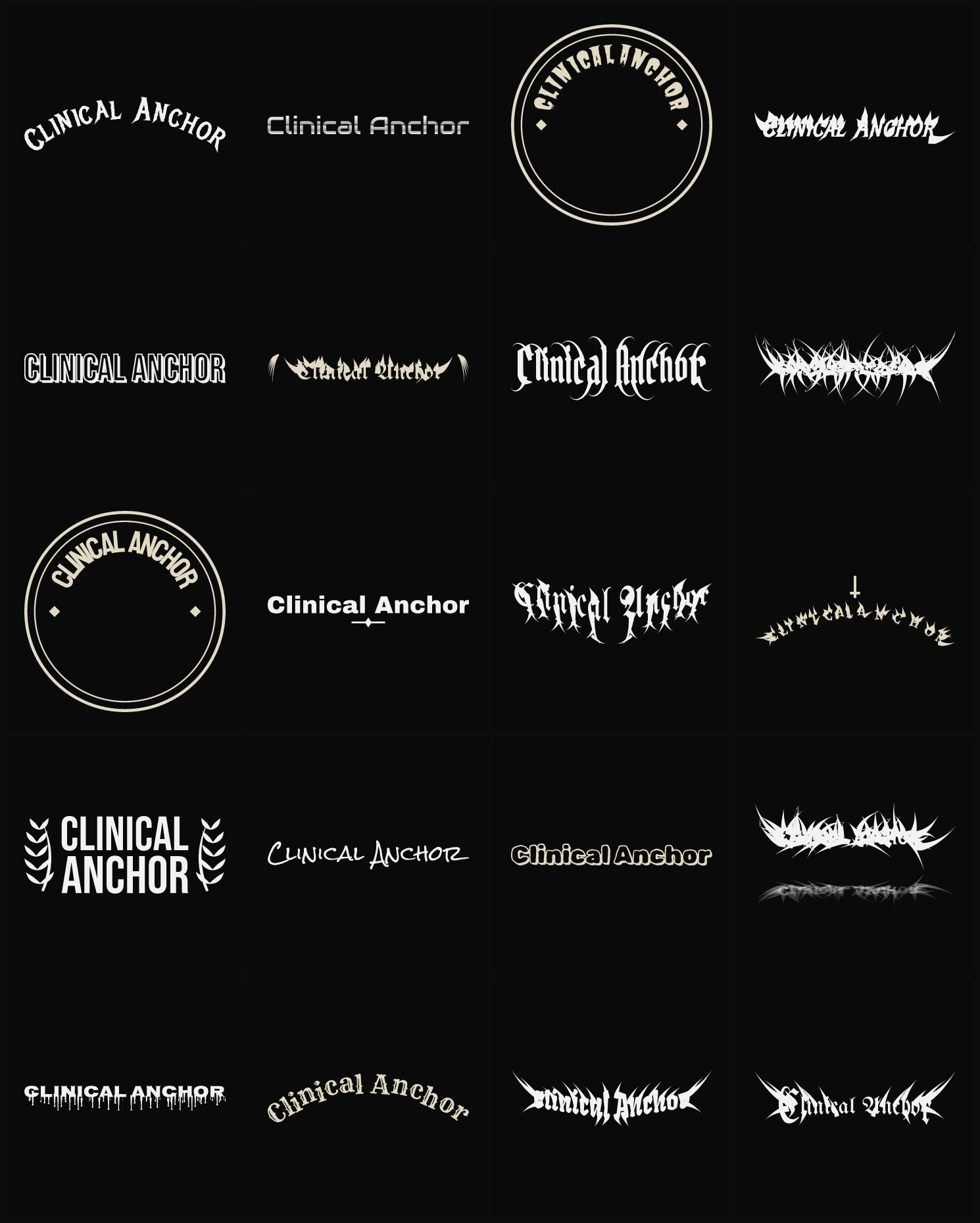 Twenty Clinical Anchor band logo ideas — different faces, treatments and spike settings