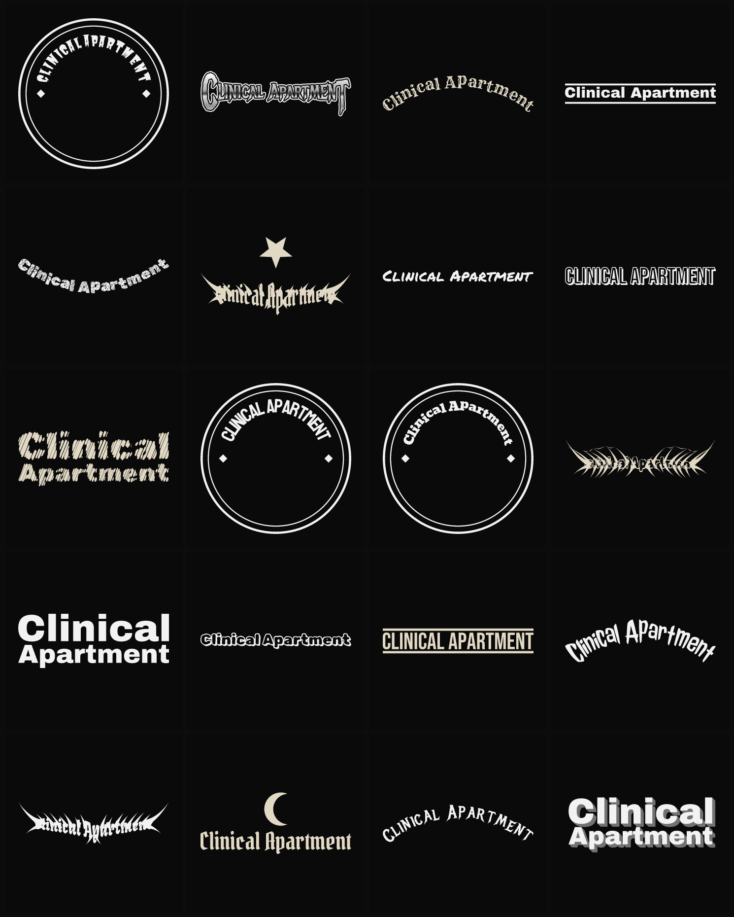 Twenty Clinical Apartment band logo ideas — different faces, treatments and spike settings