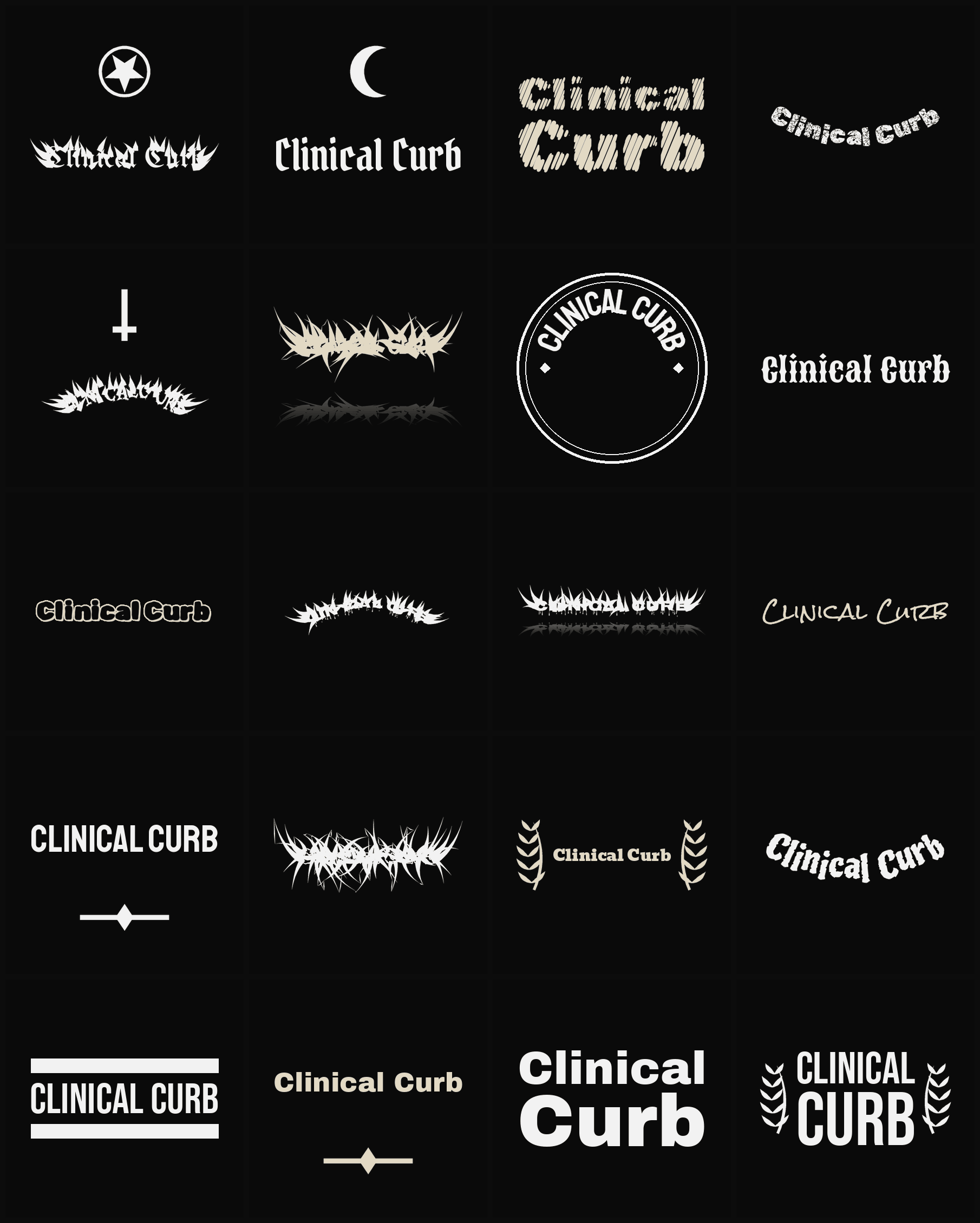 Twenty Clinical Curb band logo ideas — different faces, treatments and spike settings