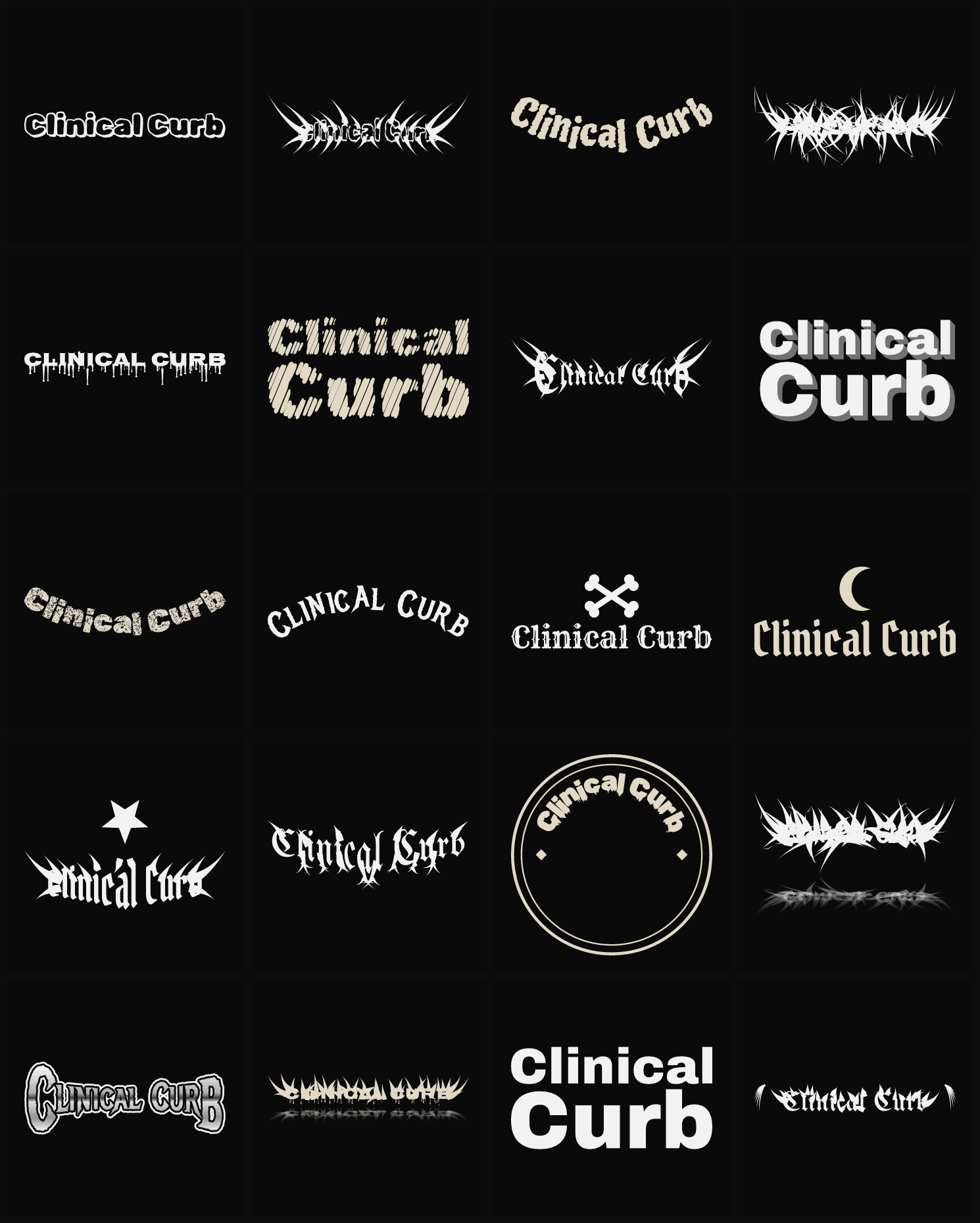 Twenty Clinical Curb band logo ideas — different faces, treatments and spike settings