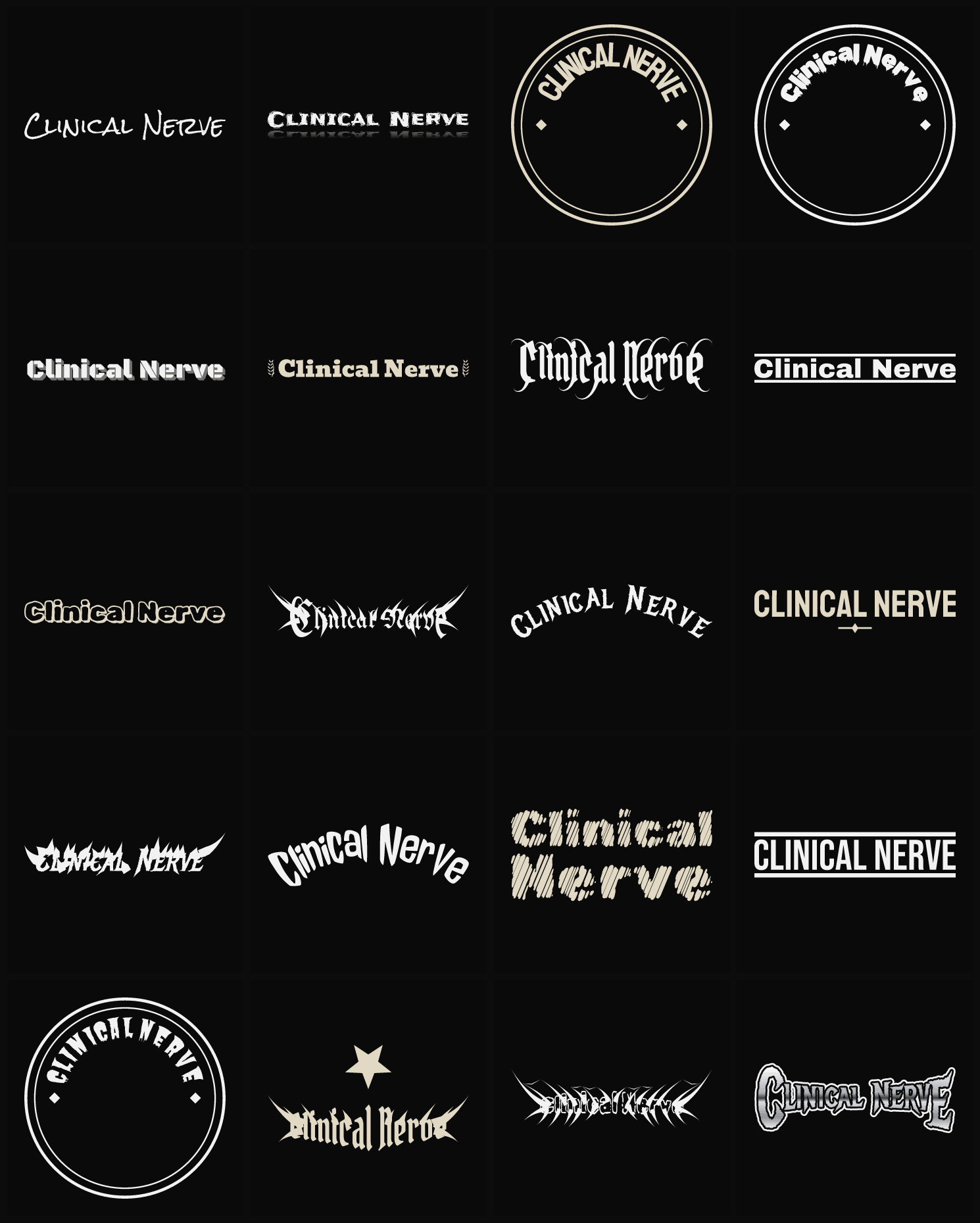 Twenty Clinical Nerve band logo ideas — different faces, treatments and spike settings
