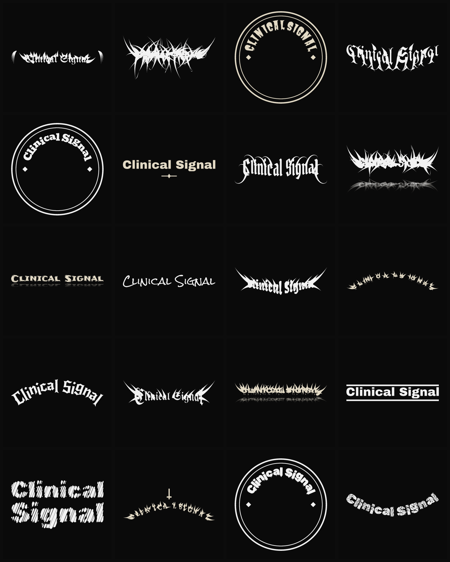 Twenty Clinical Signal band logo ideas — different faces, treatments and spike settings