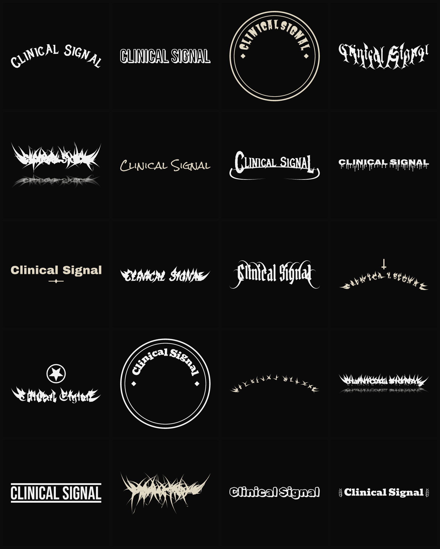 Twenty Clinical Signal band logo ideas — different faces, treatments and spike settings