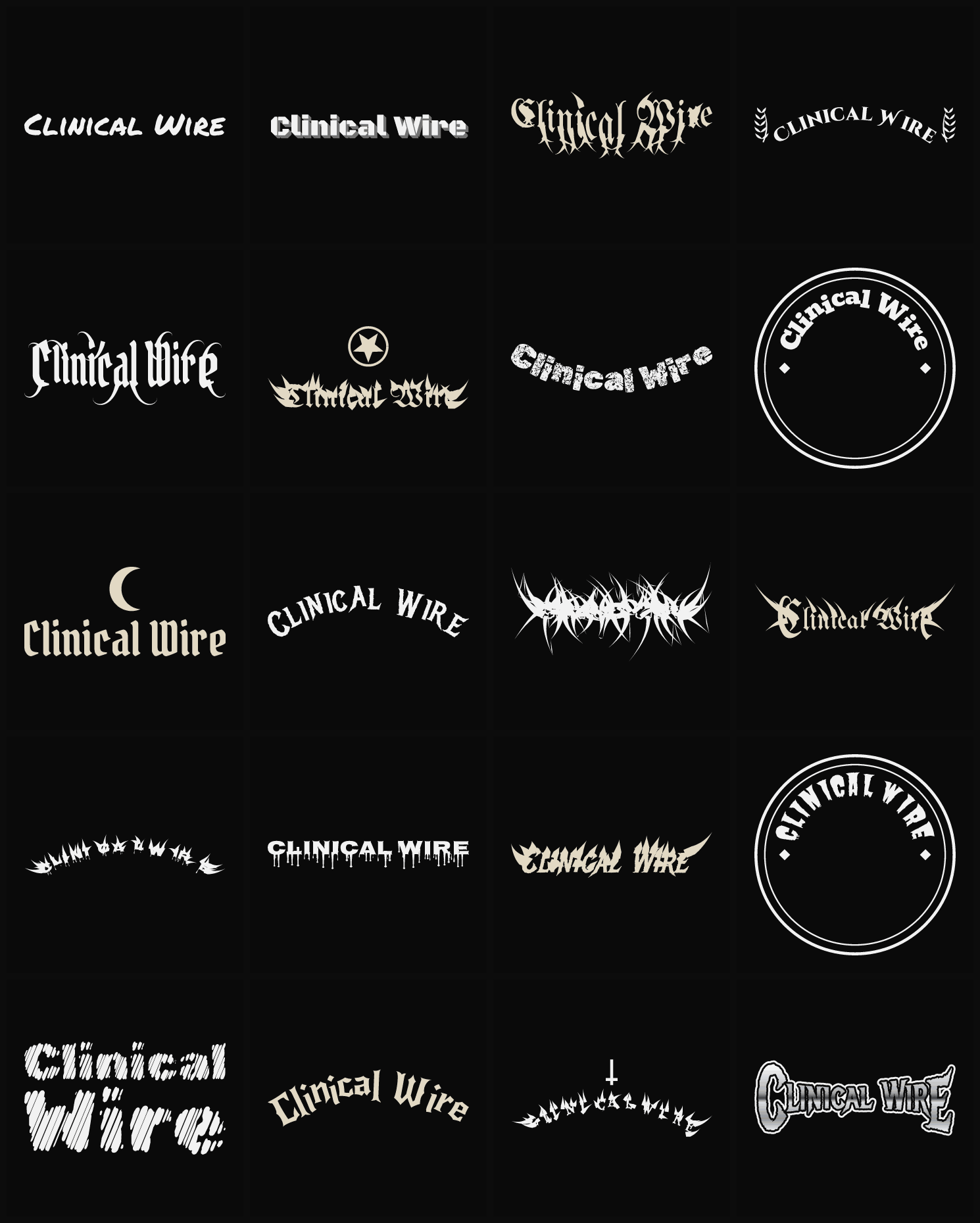 Twenty Clinical Wire band logo ideas — different faces, treatments and spike settings