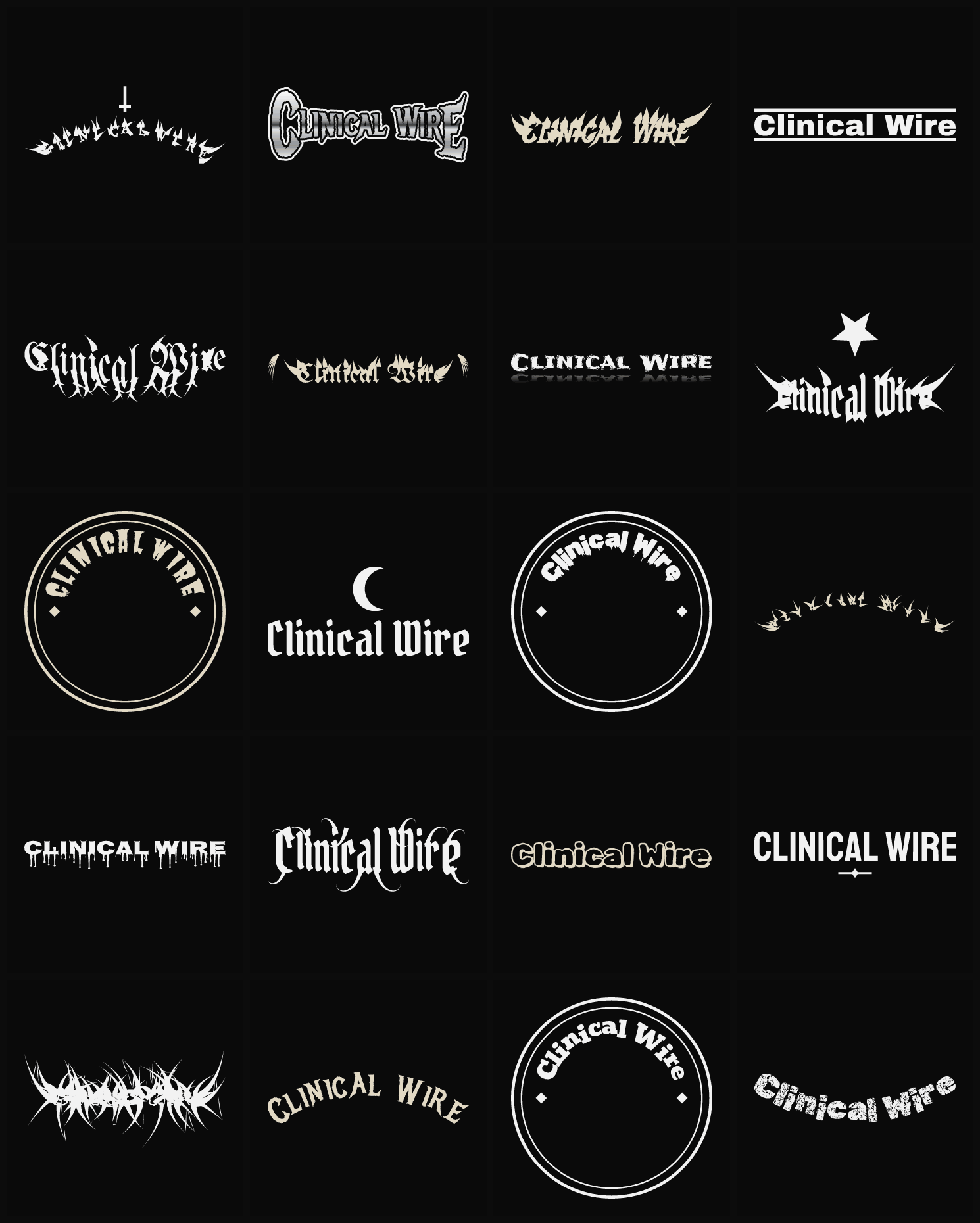 Twenty Clinical Wire band logo ideas — different faces, treatments and spike settings