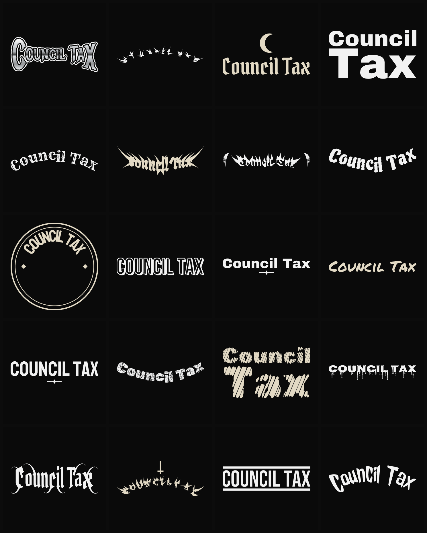 Twenty Council Tax band logo ideas — different faces, treatments and spike settings
