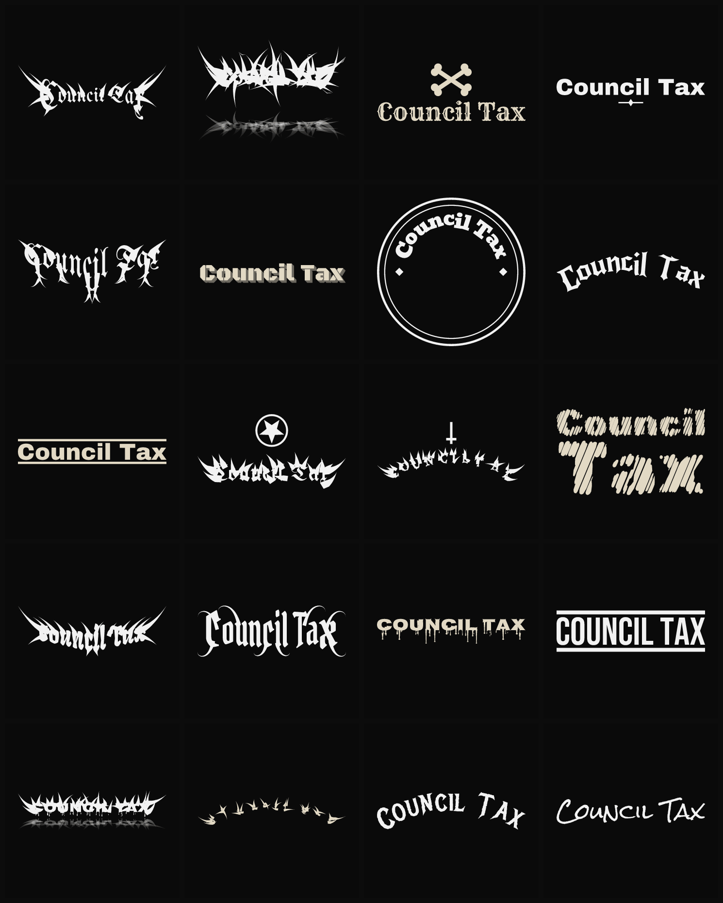 Twenty Council Tax band logo ideas — different faces, treatments and spike settings