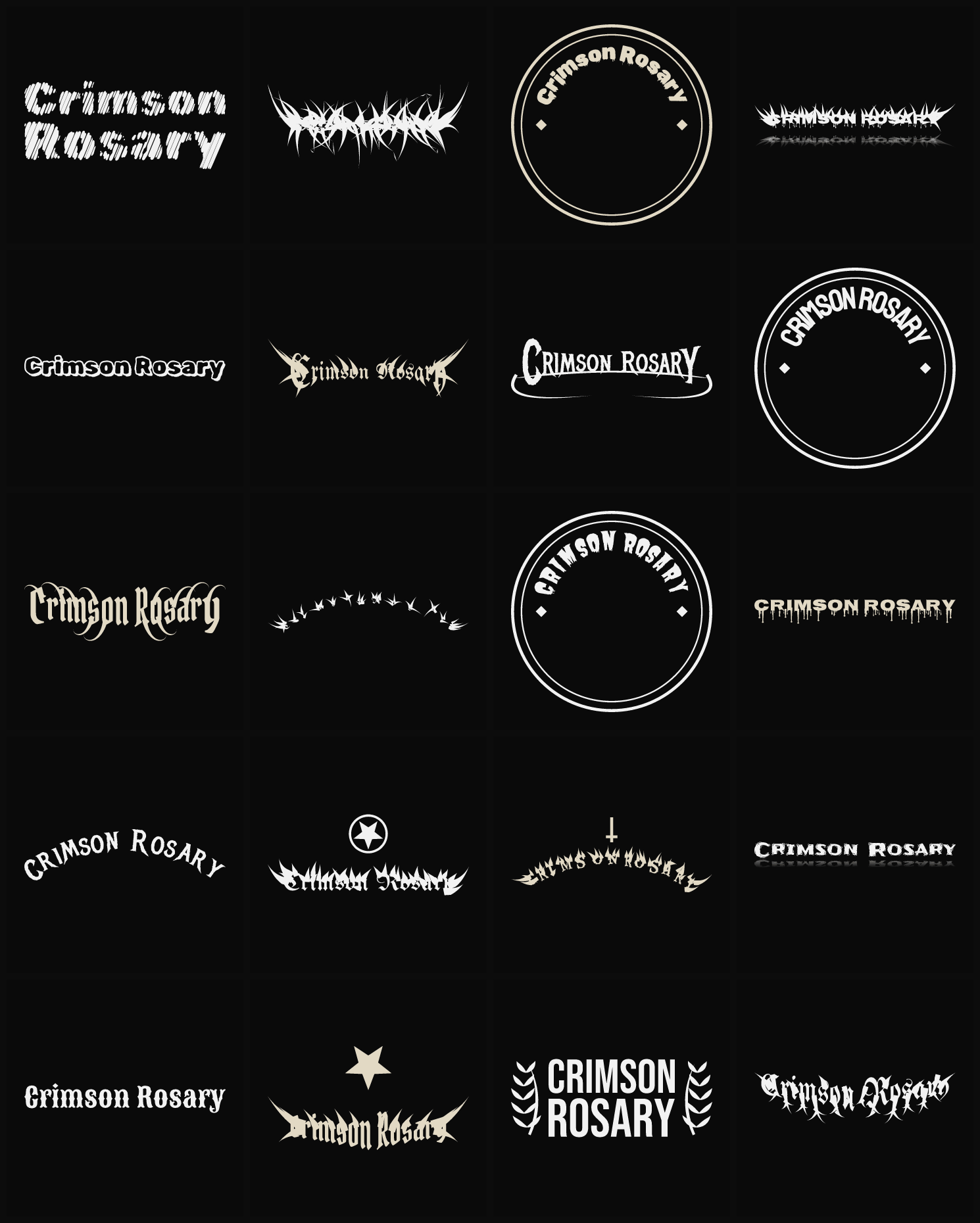 Twenty Crimson Rosary band logo ideas — different faces, treatments and spike settings