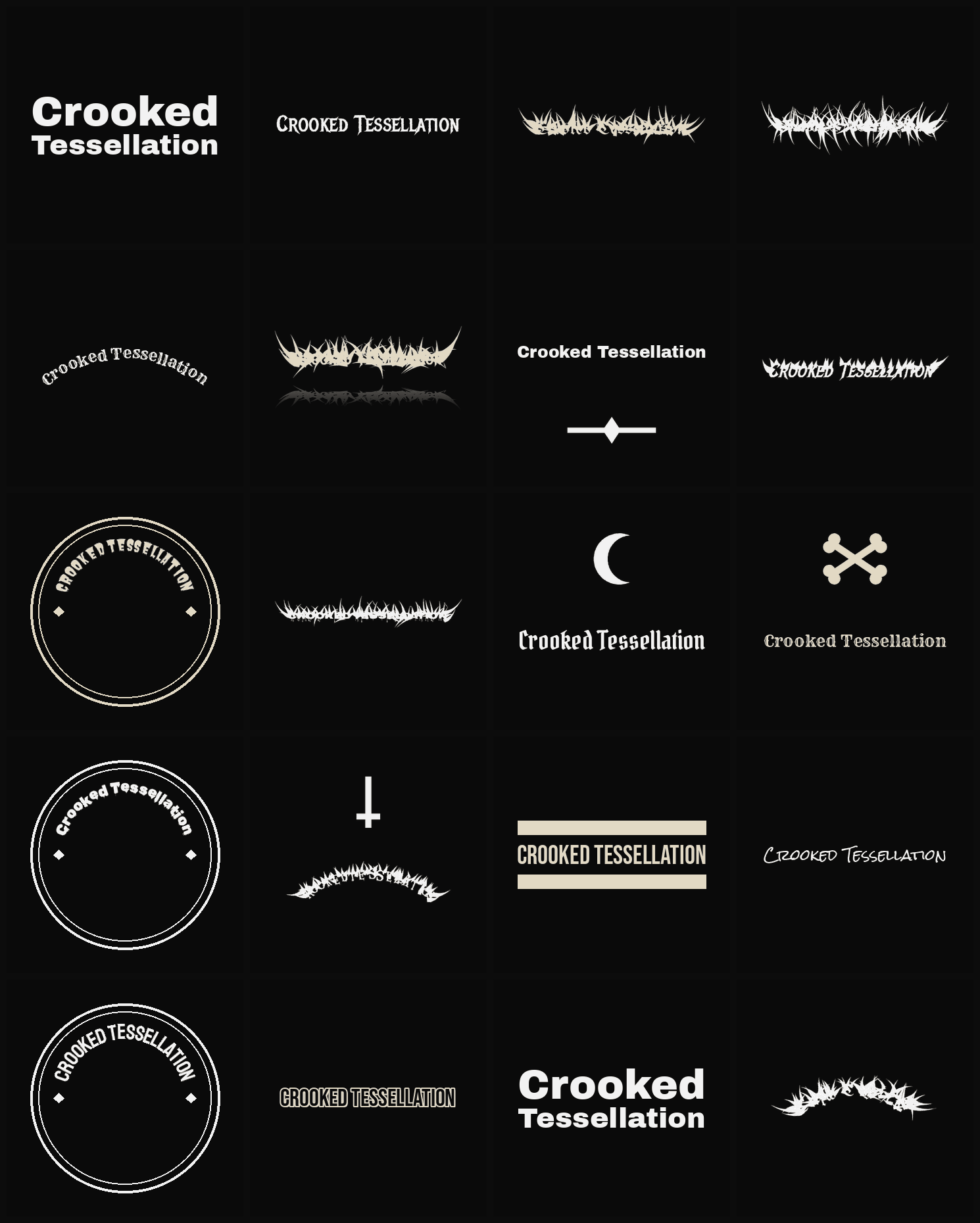 Twenty Crooked Tessellation band logo ideas — different faces, treatments and spike settings