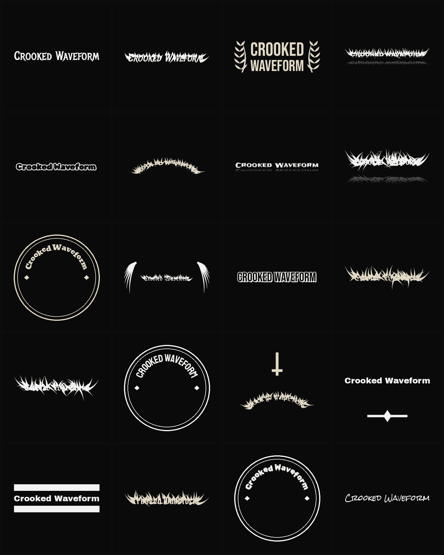 Twenty Crooked Waveform band logo ideas — different faces, treatments and spike settings