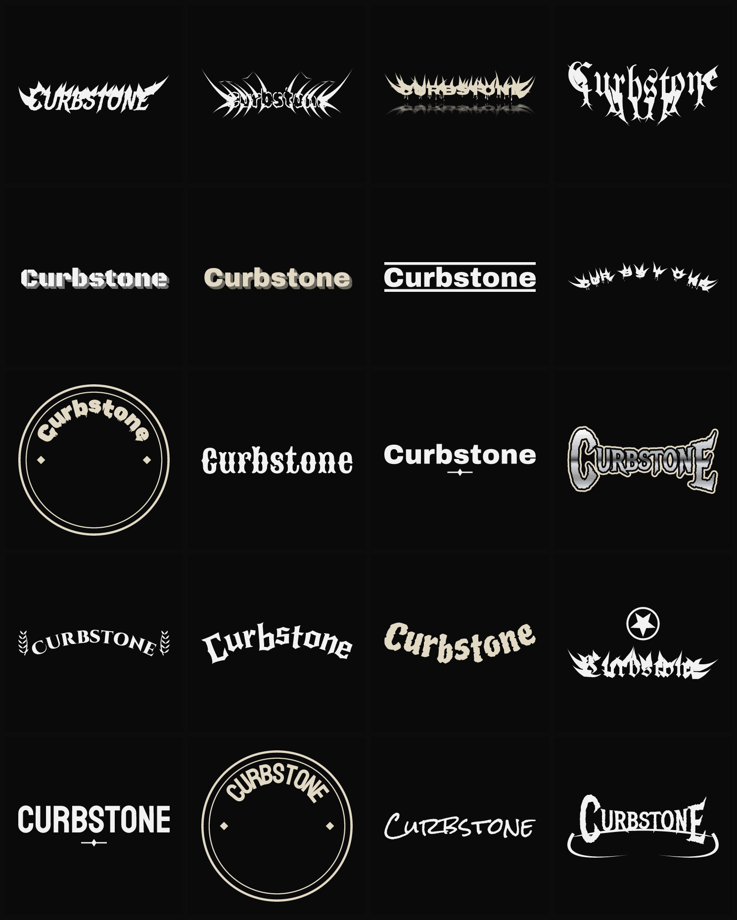 Twenty Curbstone band logo ideas — different faces, treatments and spike settings