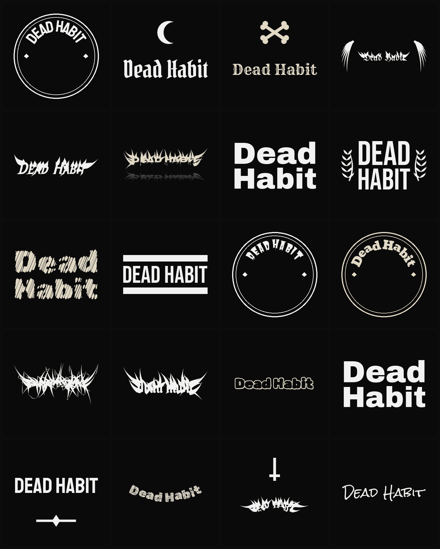 Twenty Dead Habit band logo ideas — different faces, treatments and spike settings