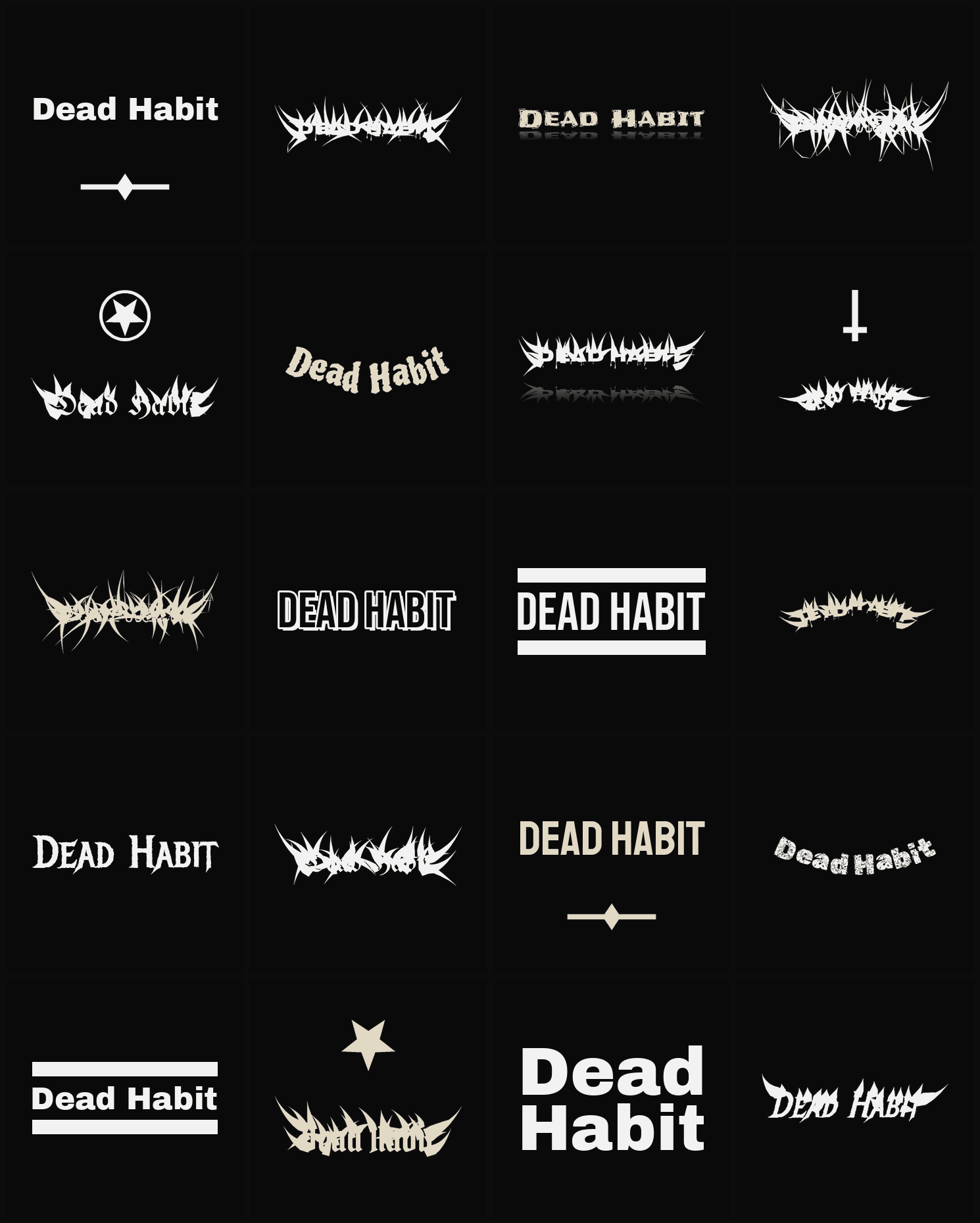 Twenty Dead Habit band logo ideas — different faces, treatments and spike settings