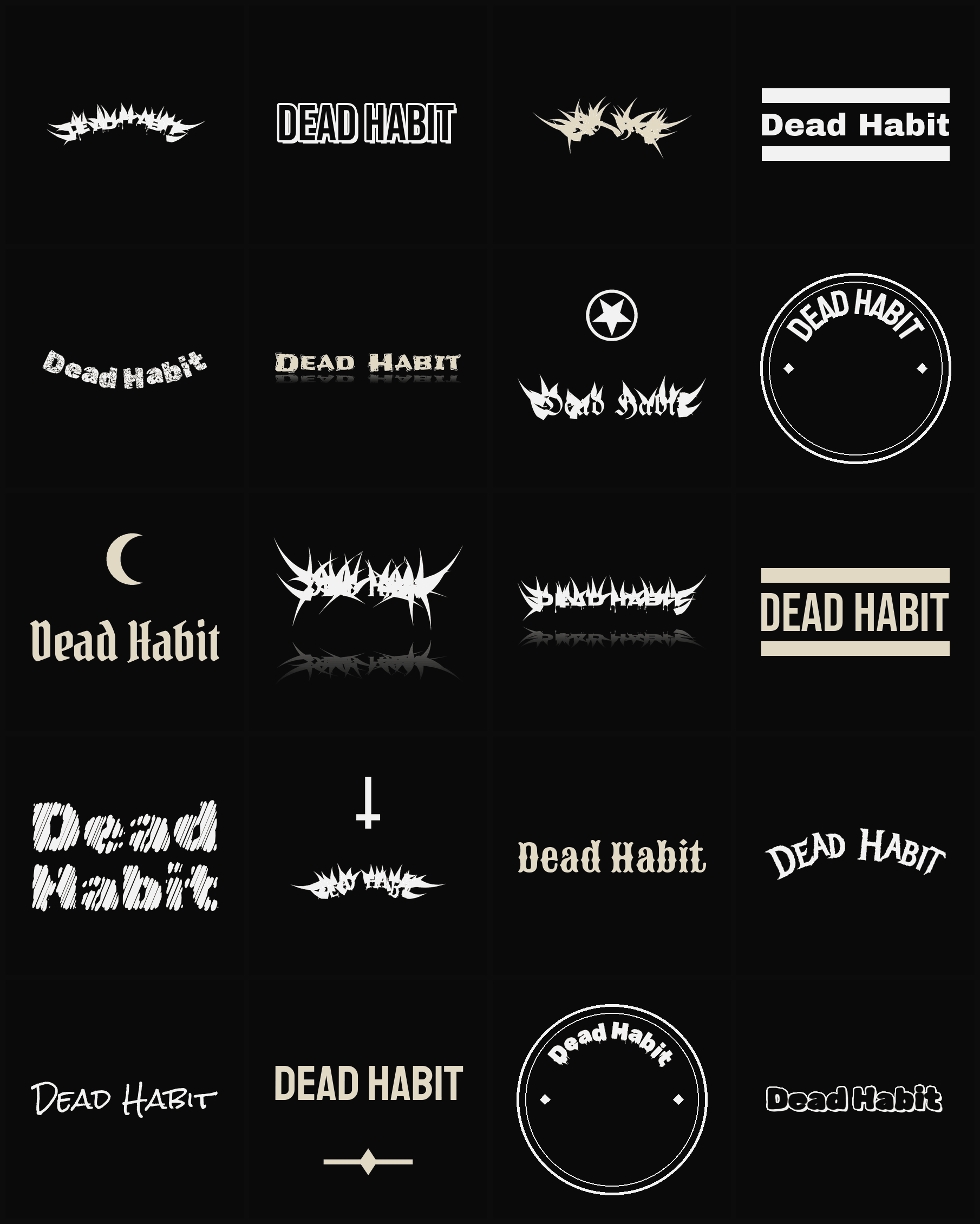 Twenty Dead Habit band logo ideas — different faces, treatments and spike settings