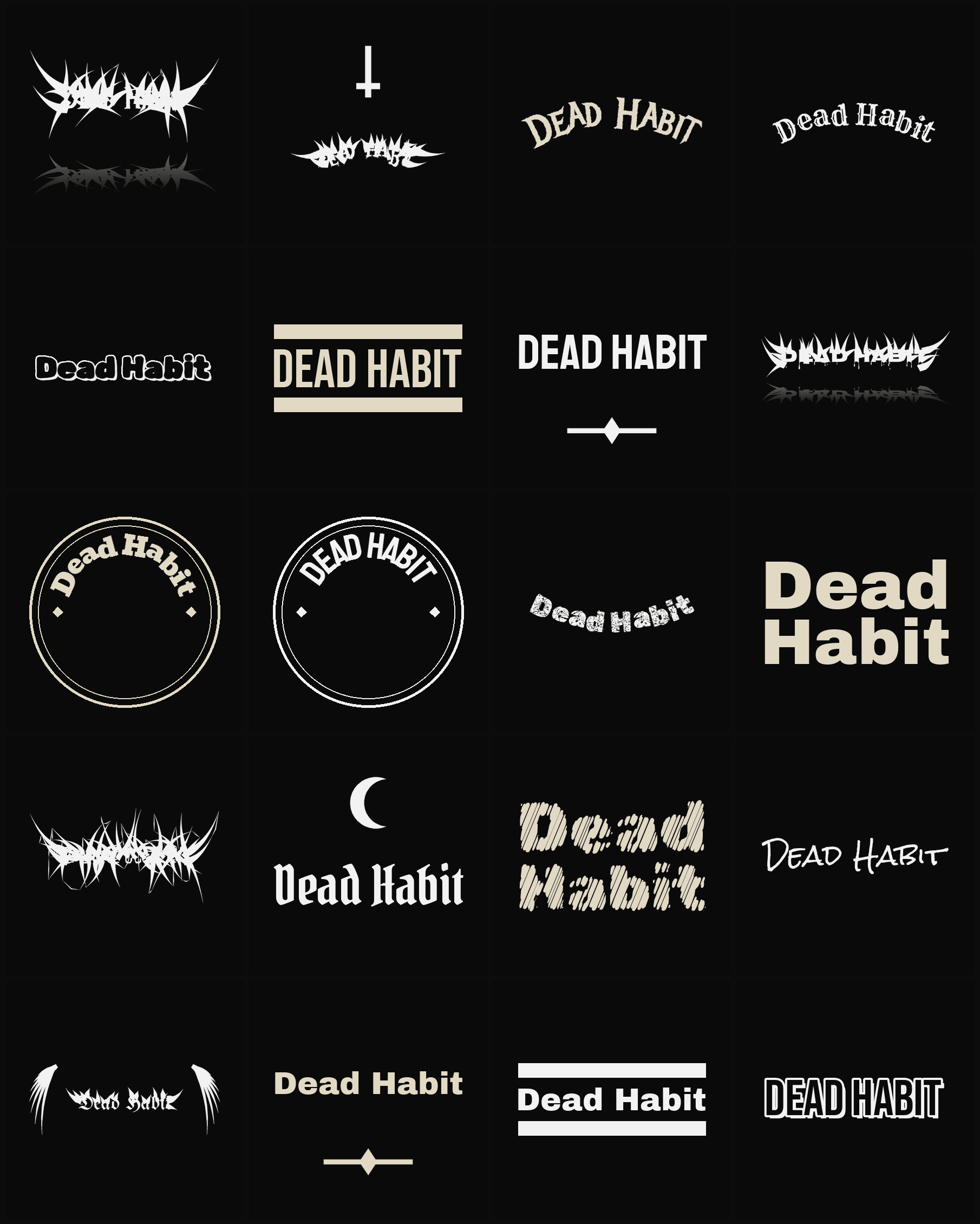 Twenty Dead Habit band logo ideas — different faces, treatments and spike settings