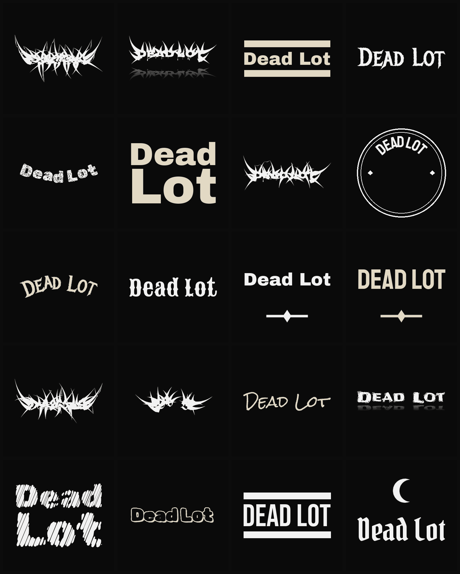 Twenty Dead Lot band logo ideas — different faces, treatments and spike settings
