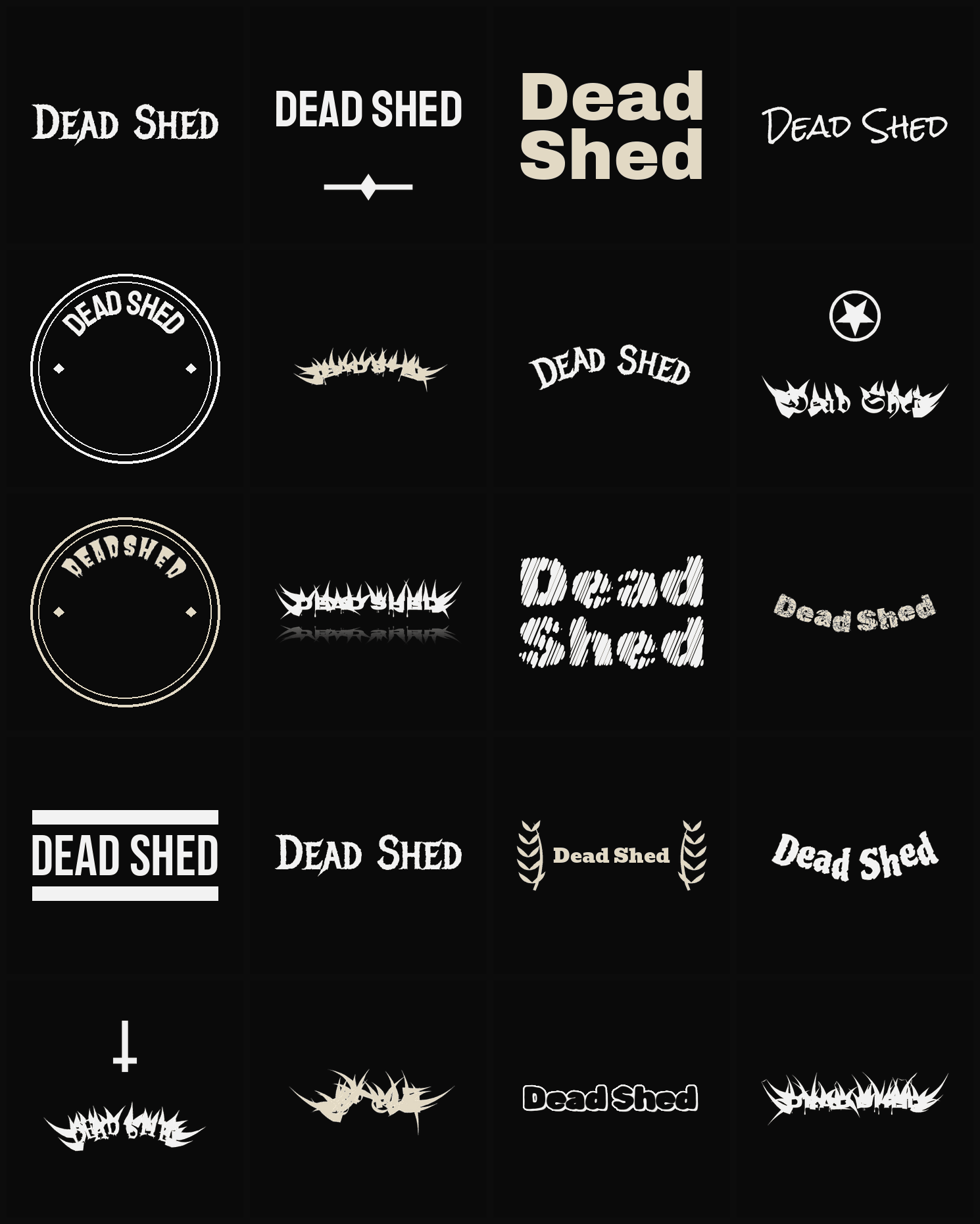 Twenty Dead Shed band logo ideas — different faces, treatments and spike settings