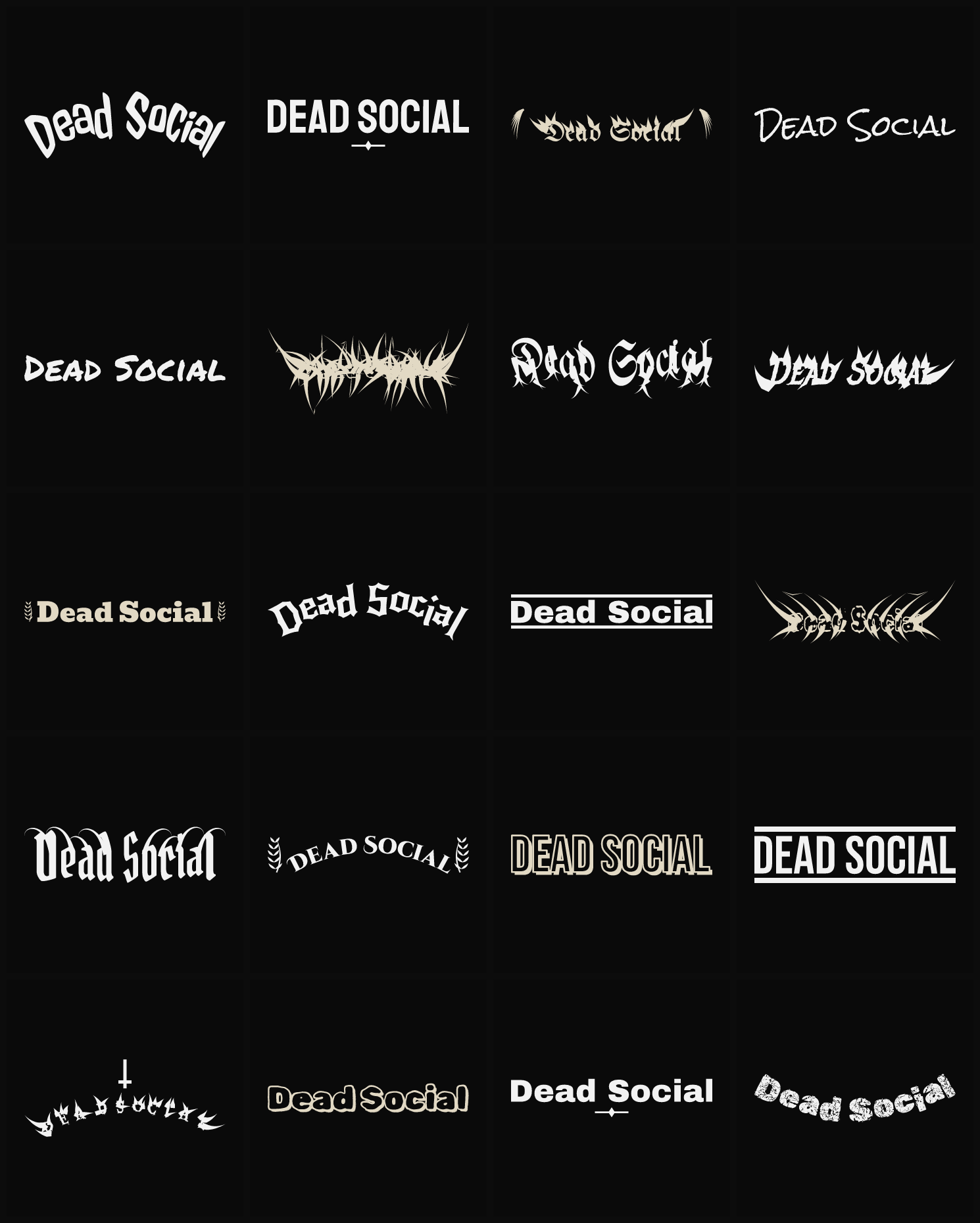 Twenty Dead Social band logo ideas — different faces, treatments and spike settings