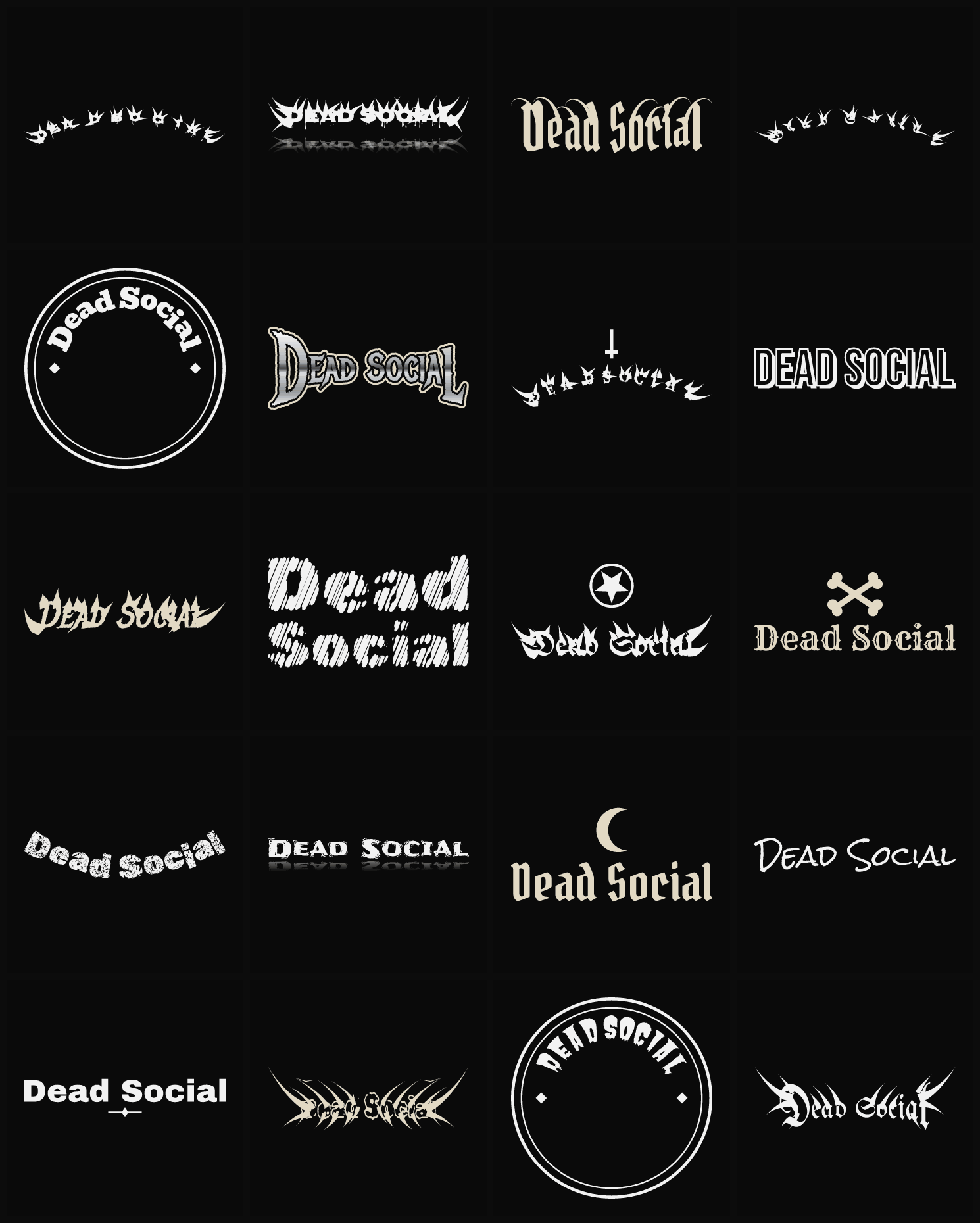 Twenty Dead Social band logo ideas — different faces, treatments and spike settings
