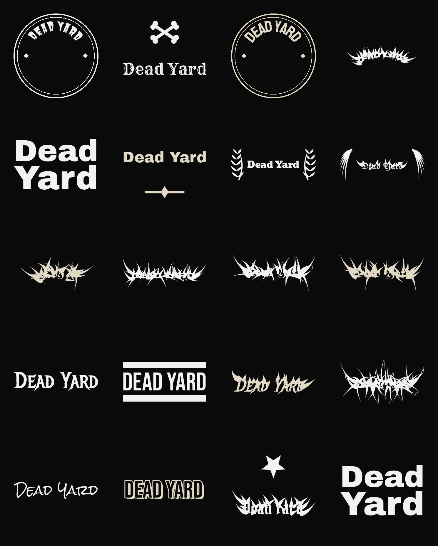 Twenty Dead Yard band logo ideas — different faces, treatments and spike settings