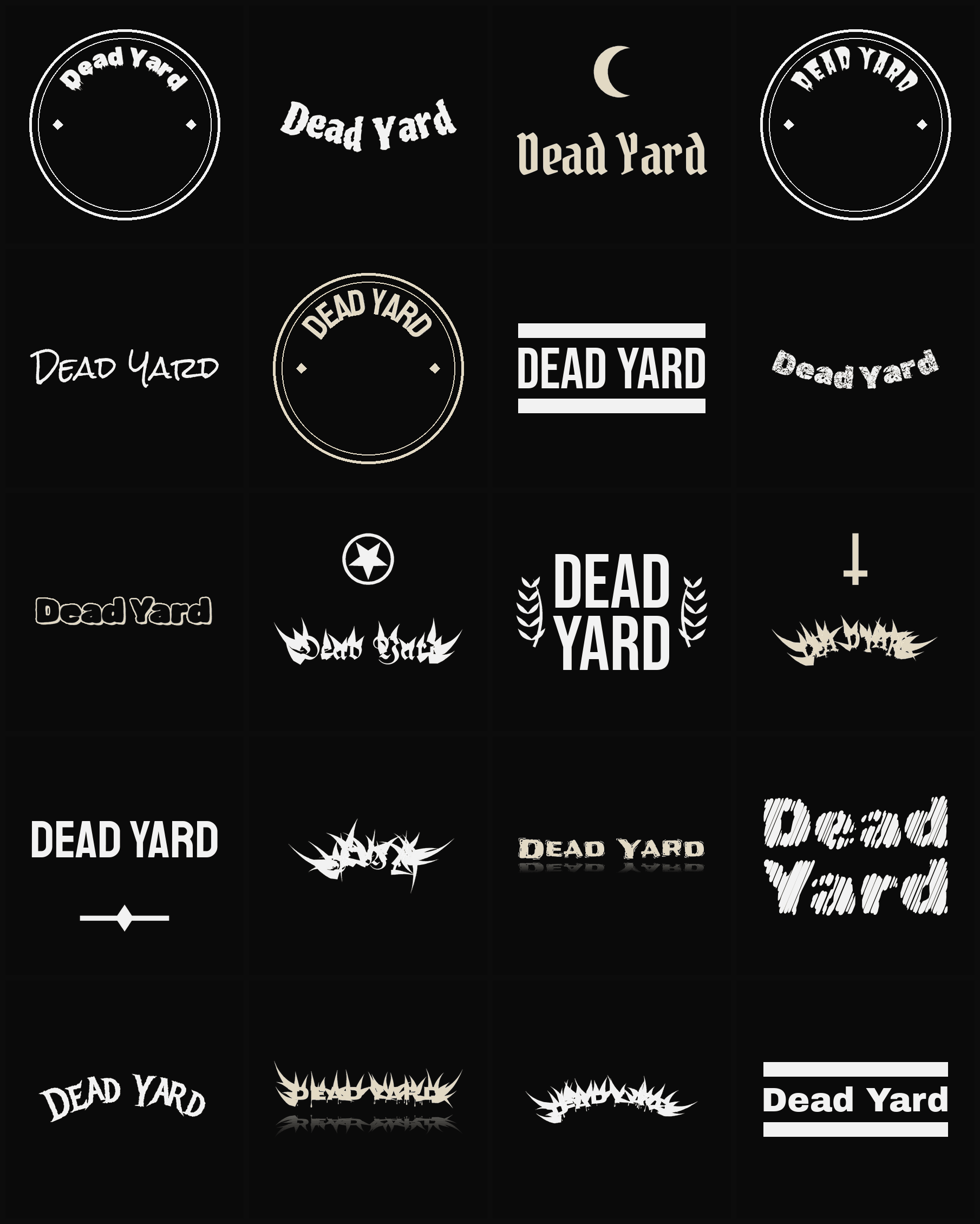 Twenty Dead Yard band logo ideas — different faces, treatments and spike settings