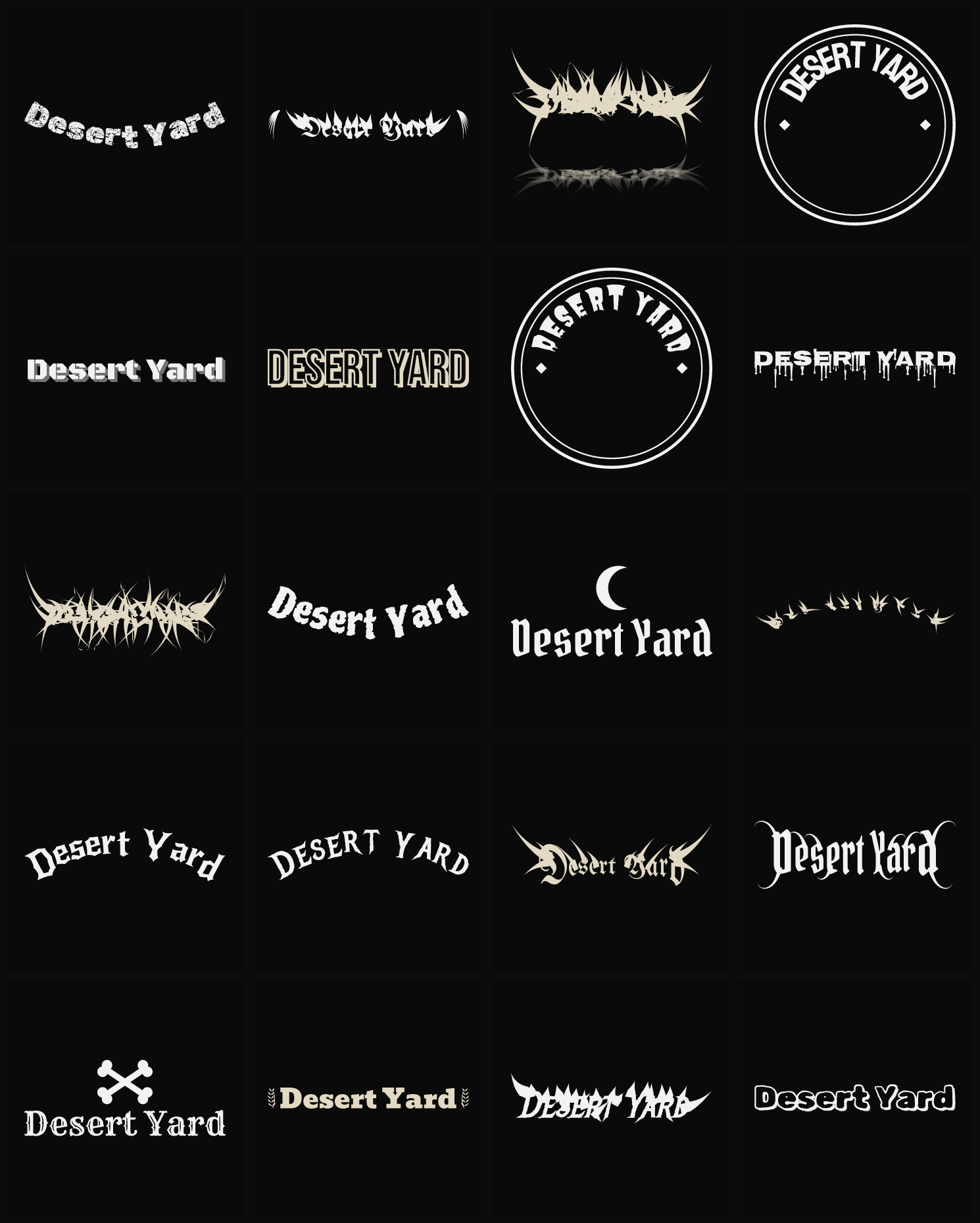 Twenty Desert Yard band logo ideas — different faces, treatments and spike settings