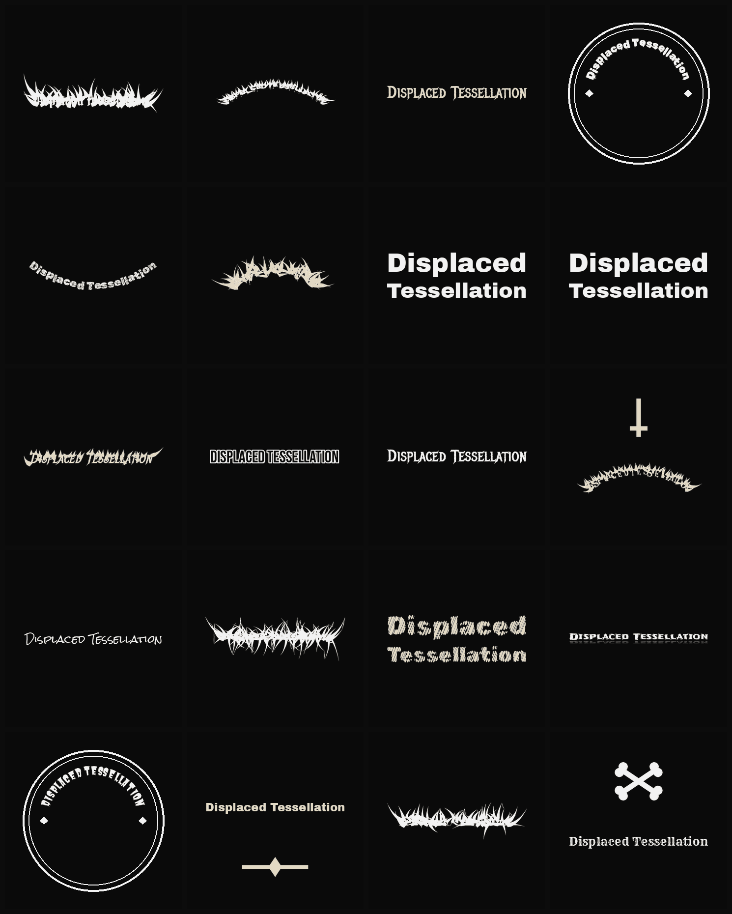 Twenty Displaced Tessellation band logo ideas — different faces, treatments and spike settings