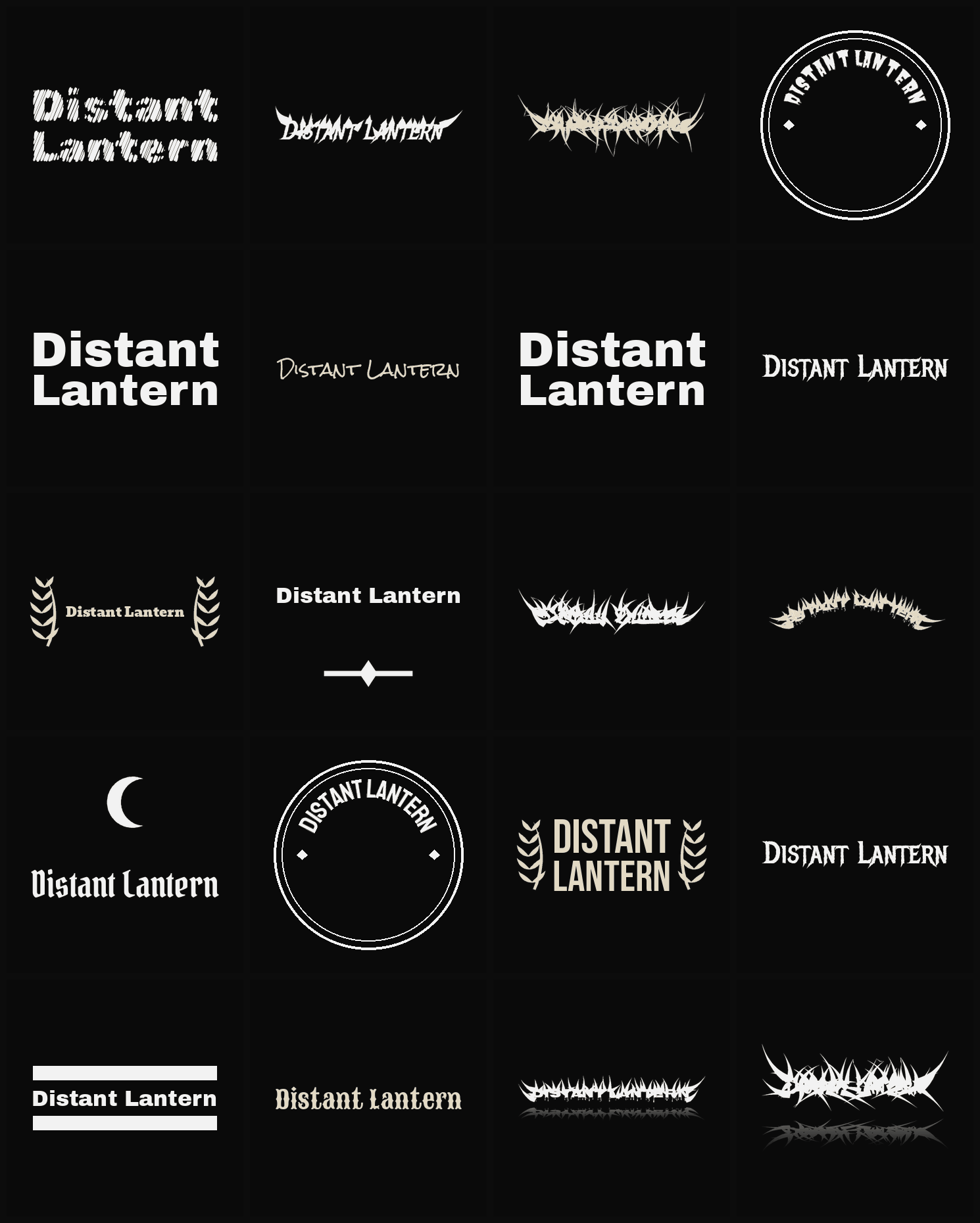 Twenty Distant Lantern band logo ideas — different faces, treatments and spike settings