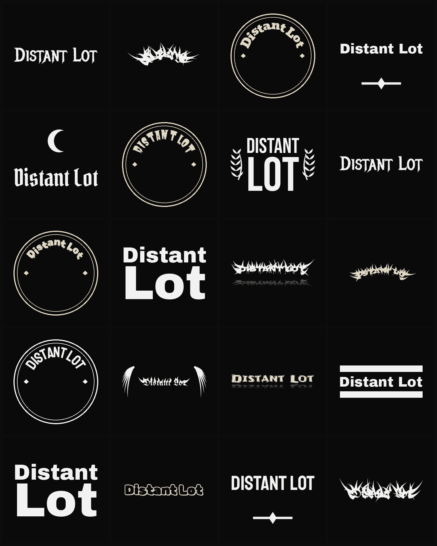 Twenty Distant Lot band logo ideas — different faces, treatments and spike settings
