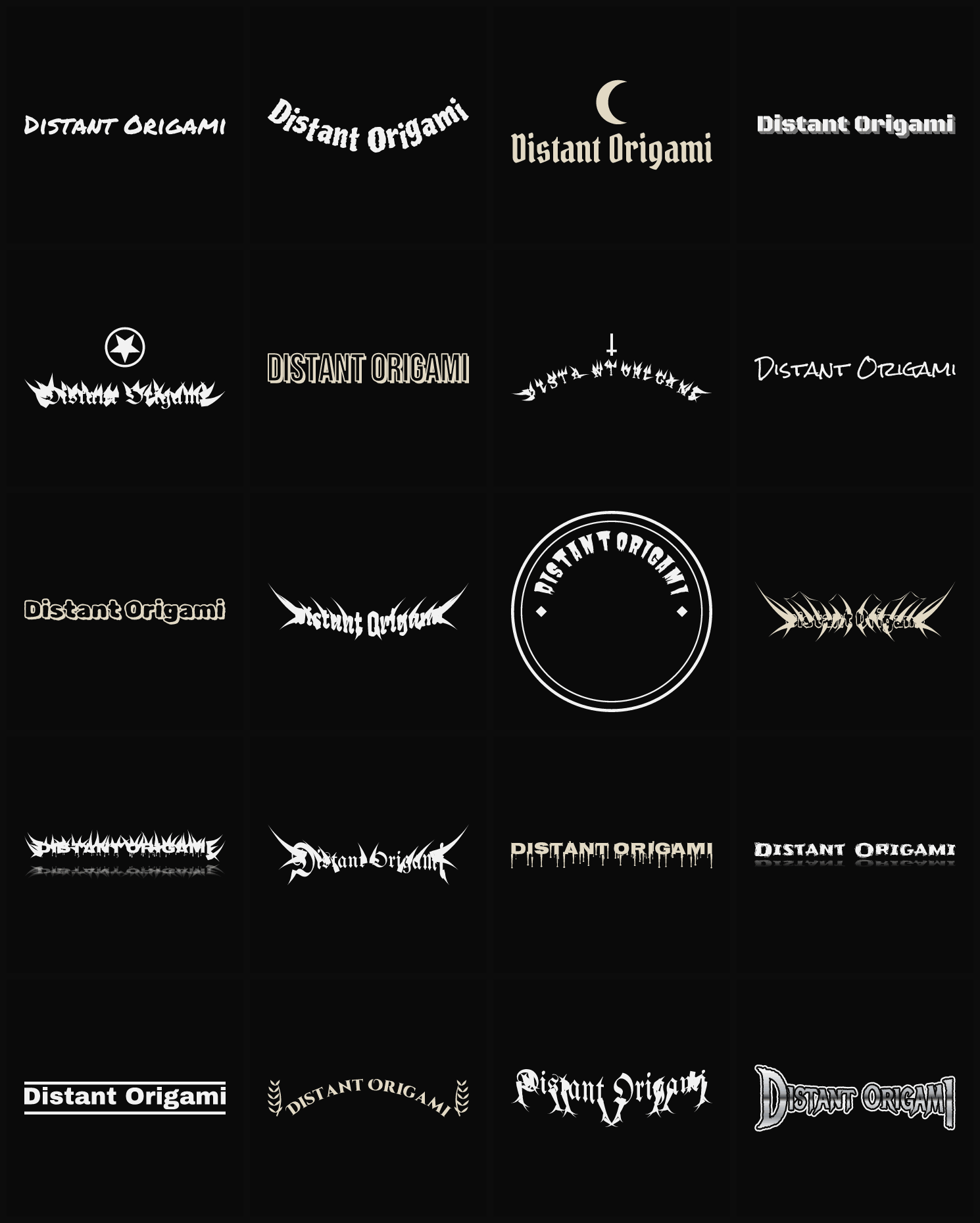 Twenty Distant Origami band logo ideas — different faces, treatments and spike settings