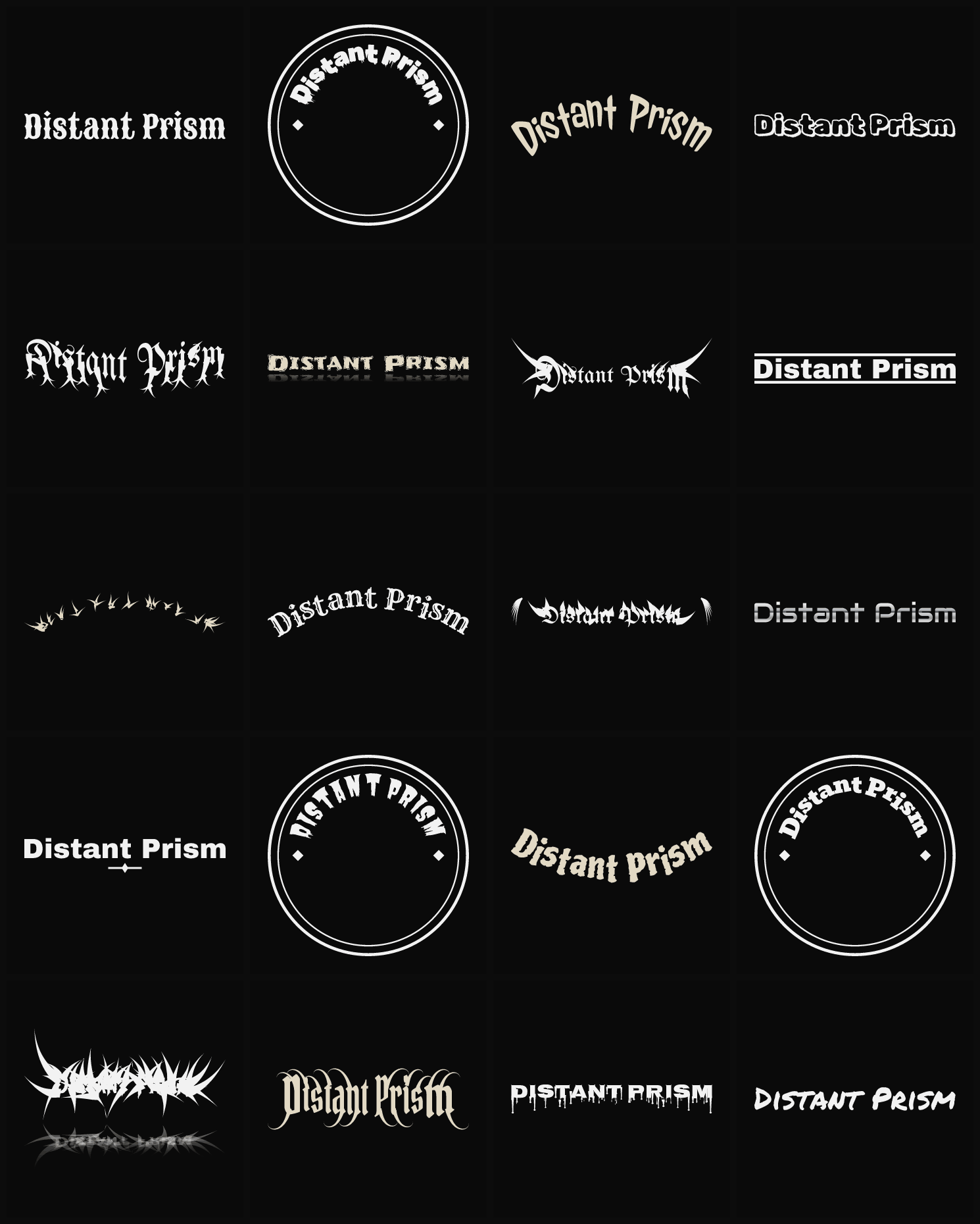Twenty Distant Prism band logo ideas — different faces, treatments and spike settings