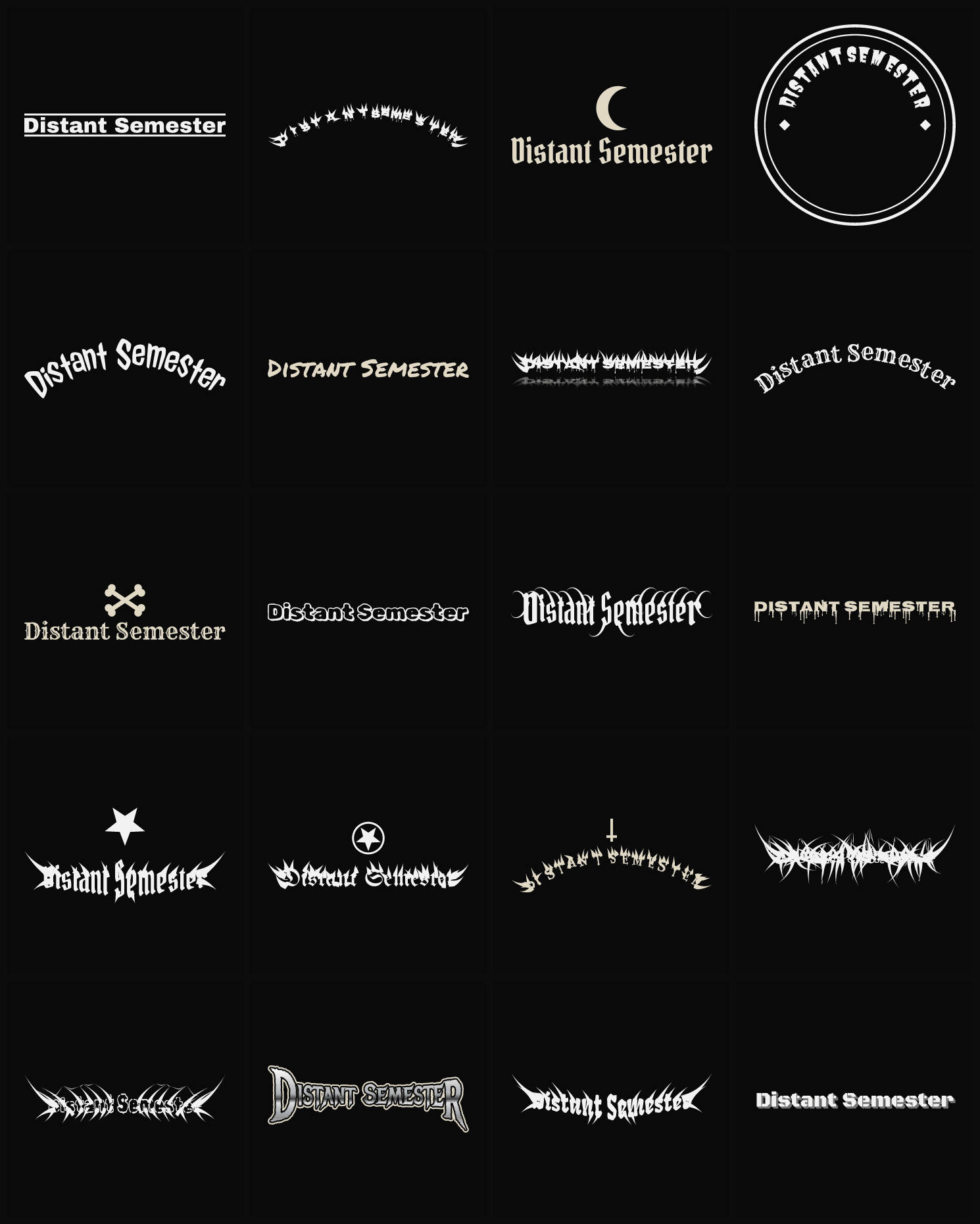 Twenty Distant Semester band logo ideas — different faces, treatments and spike settings