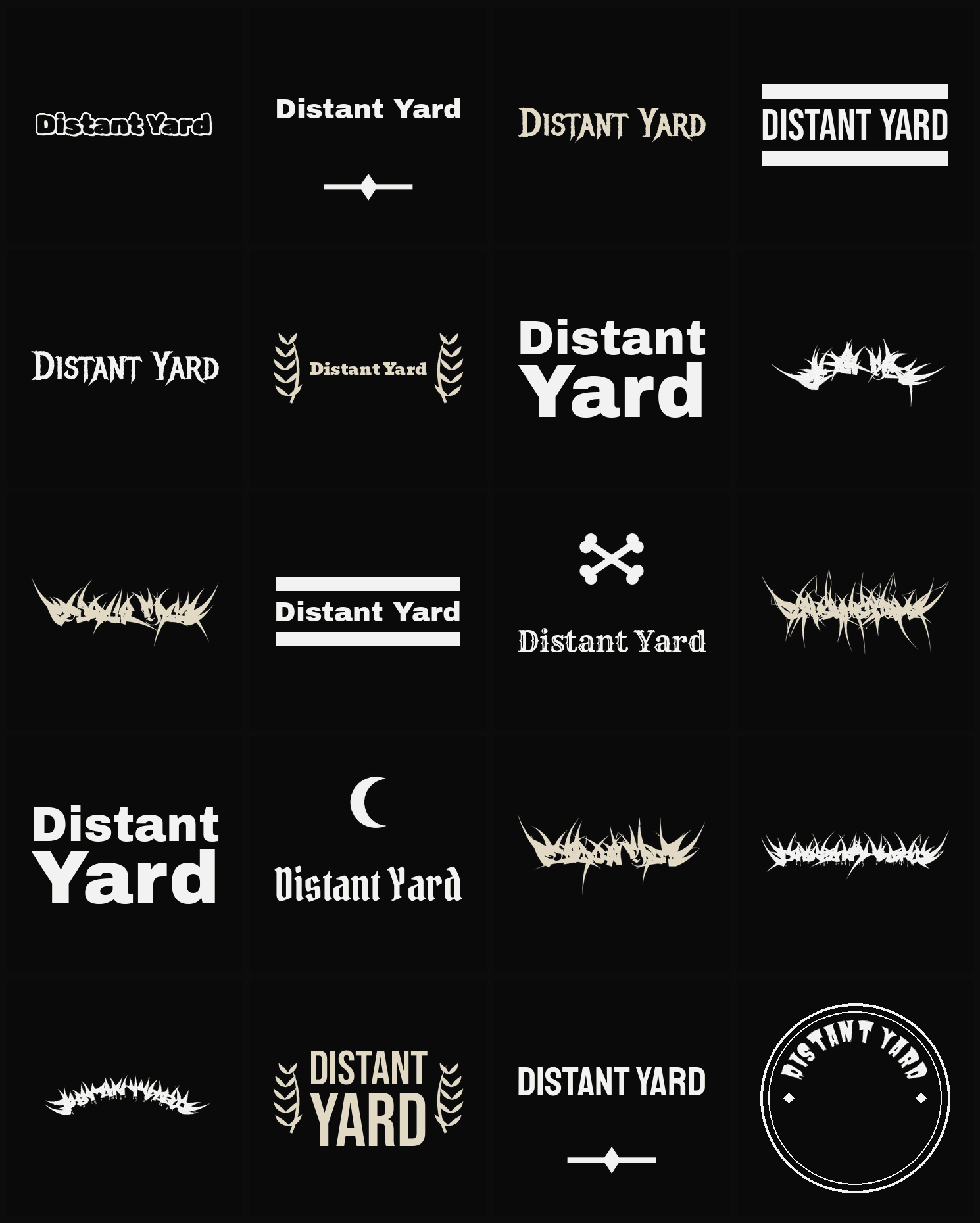 Twenty Distant Yard band logo ideas — different faces, treatments and spike settings