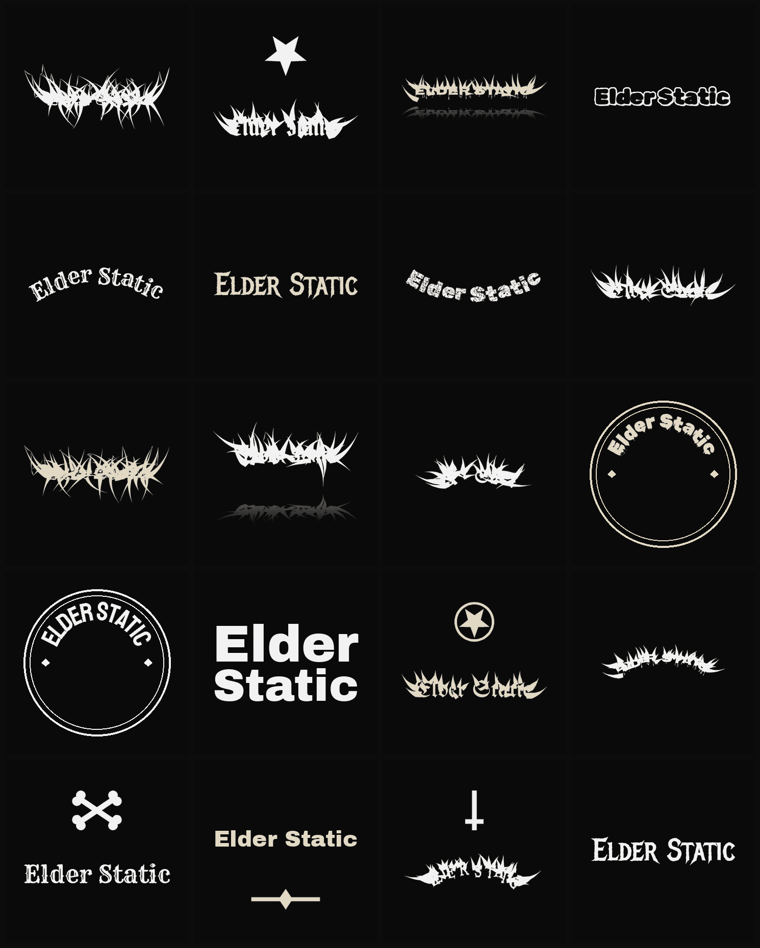 Twenty Elder Static band logo ideas — different faces, treatments and spike settings