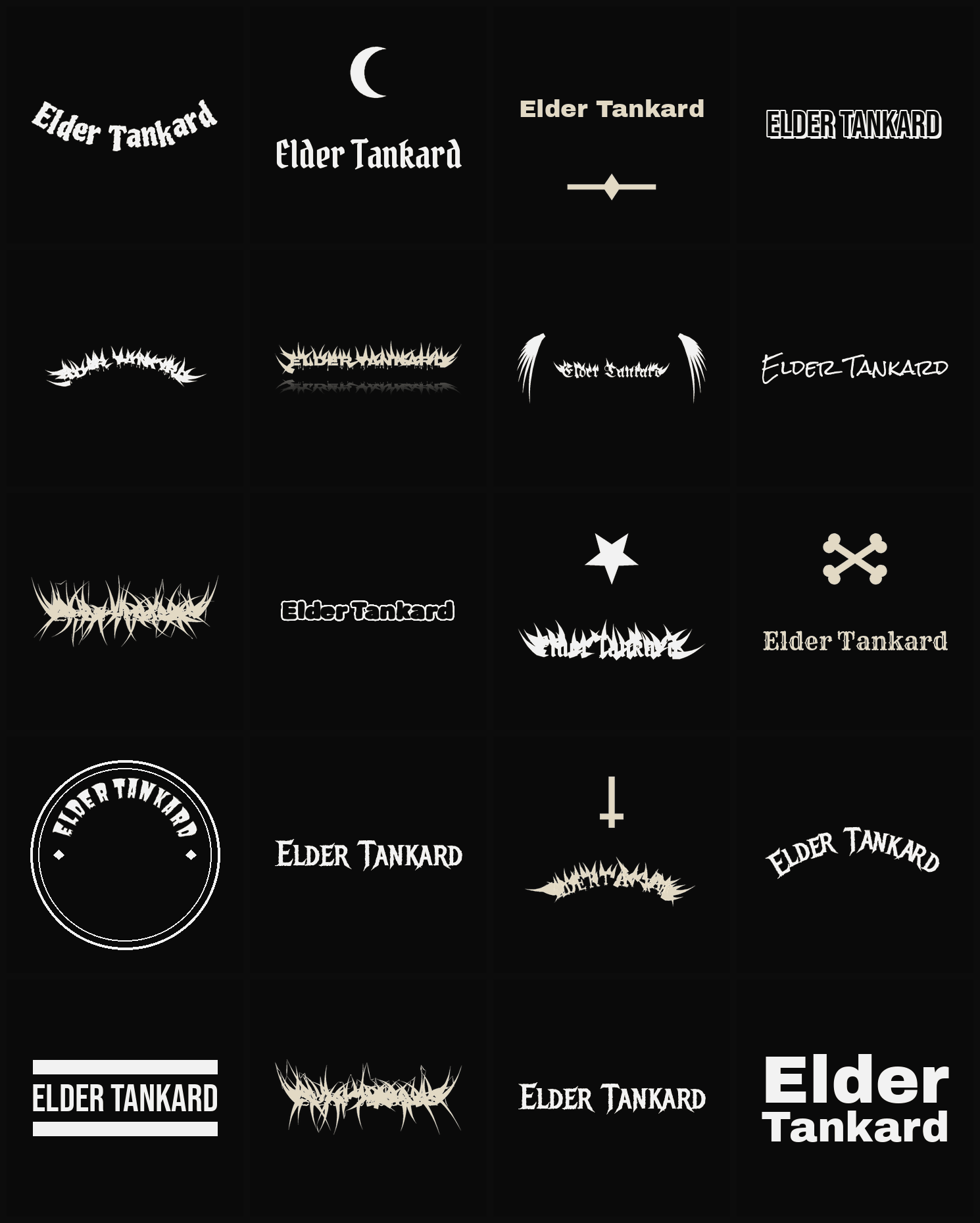 Twenty Elder Tankard band logo ideas — different faces, treatments and spike settings