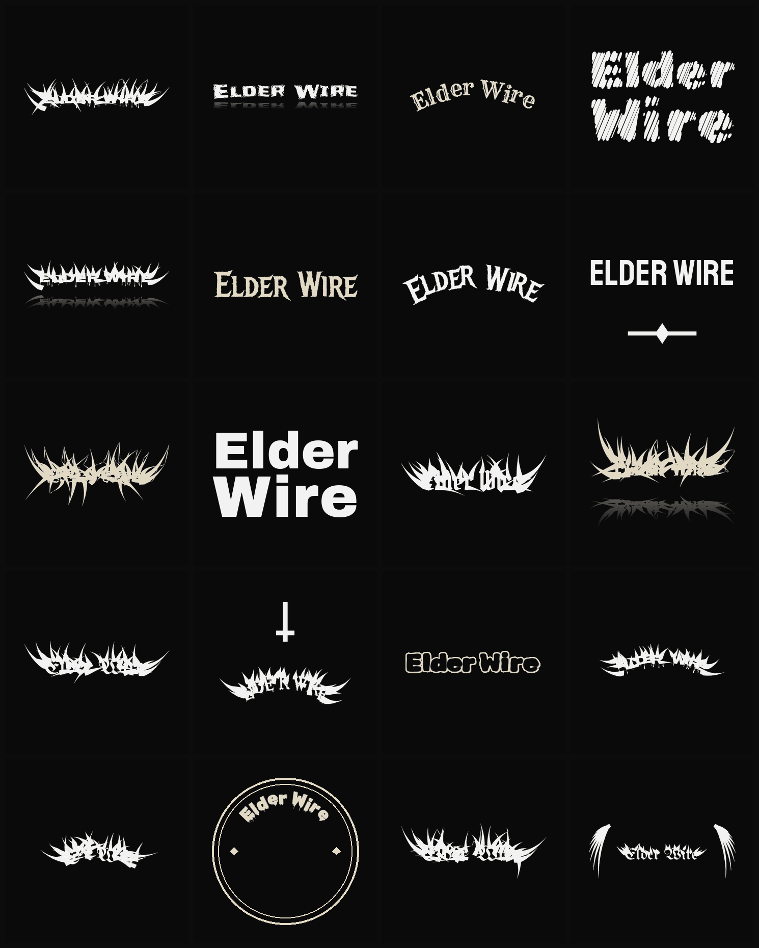 Twenty Elder Wire band logo ideas — different faces, treatments and spike settings