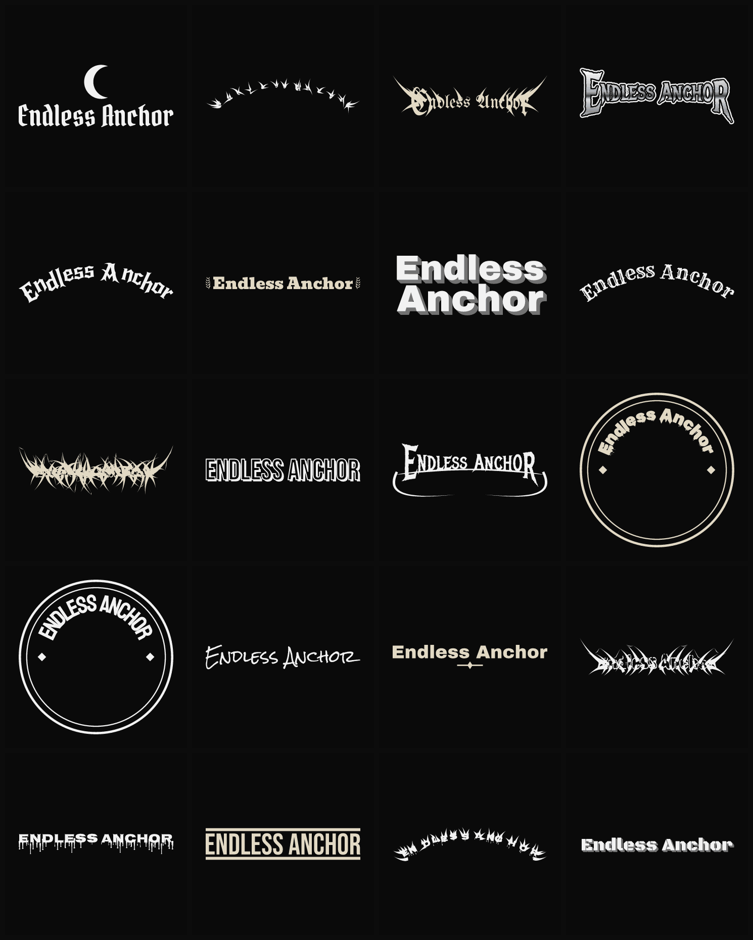 Twenty Endless Anchor band logo ideas — different faces, treatments and spike settings