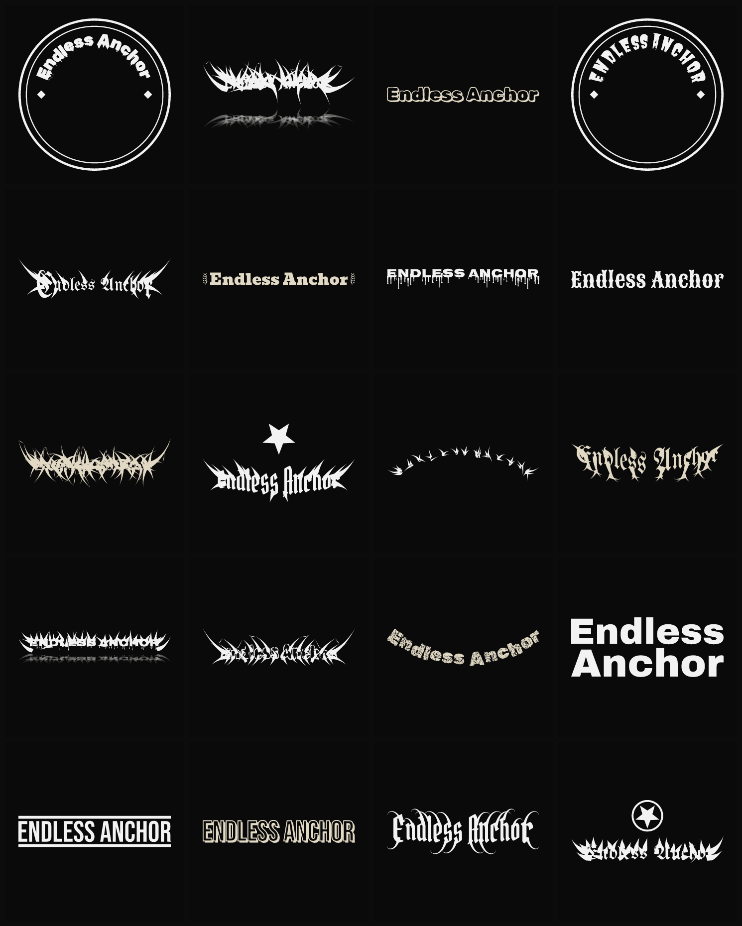 Twenty Endless Anchor band logo ideas — different faces, treatments and spike settings