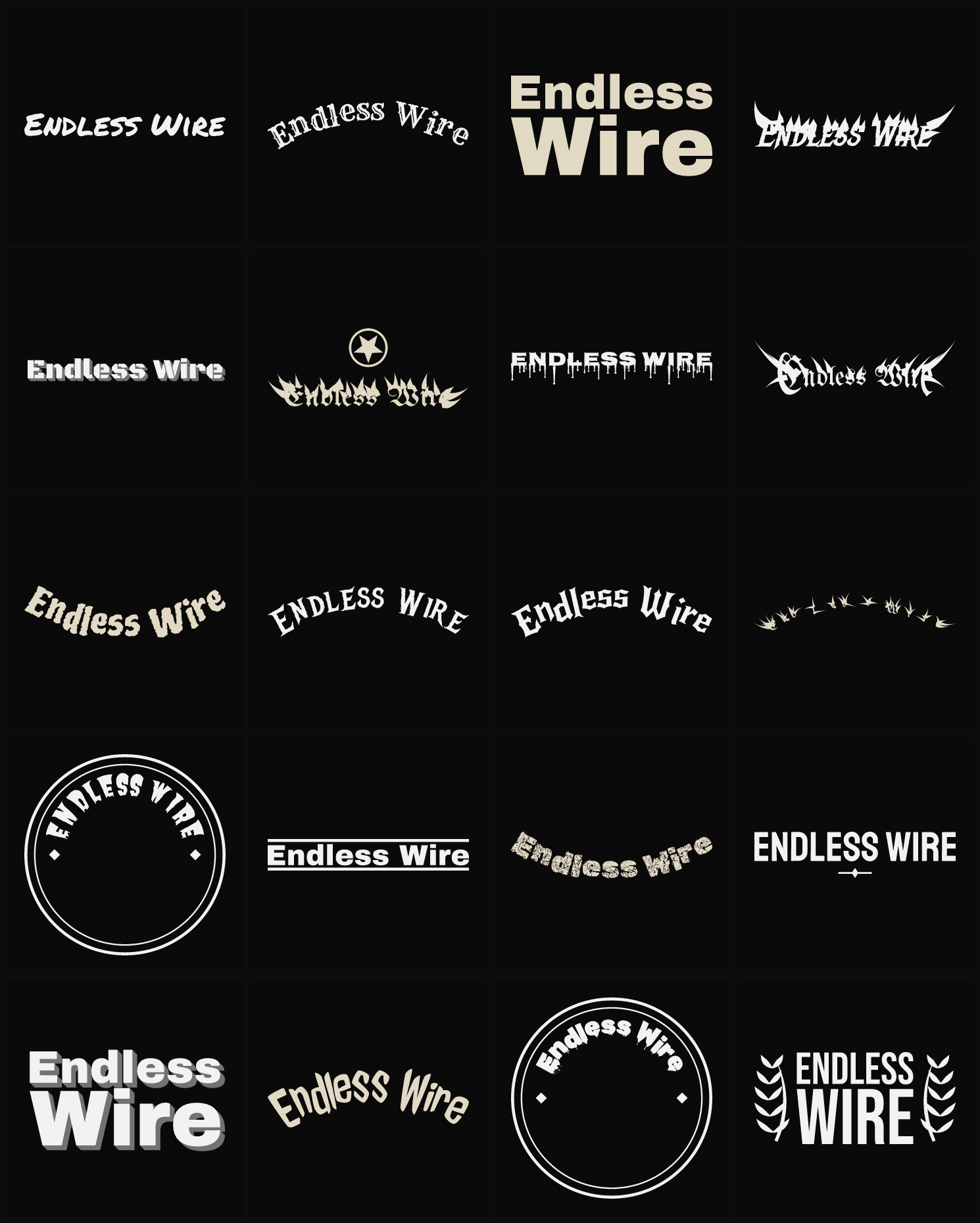 Twenty Endless Wire band logo ideas — different faces, treatments and spike settings