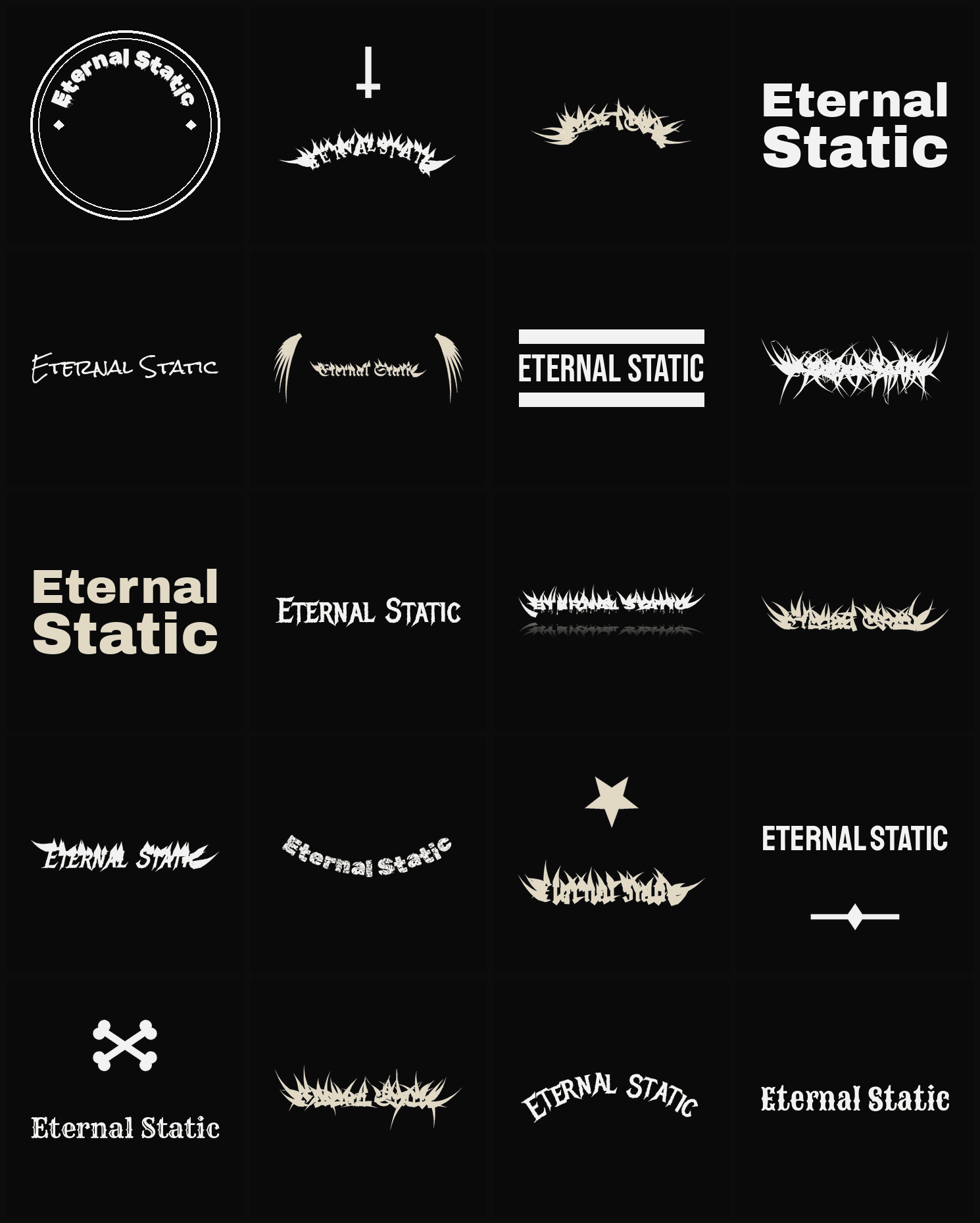 Twenty Eternal Static band logo ideas — different faces, treatments and spike settings