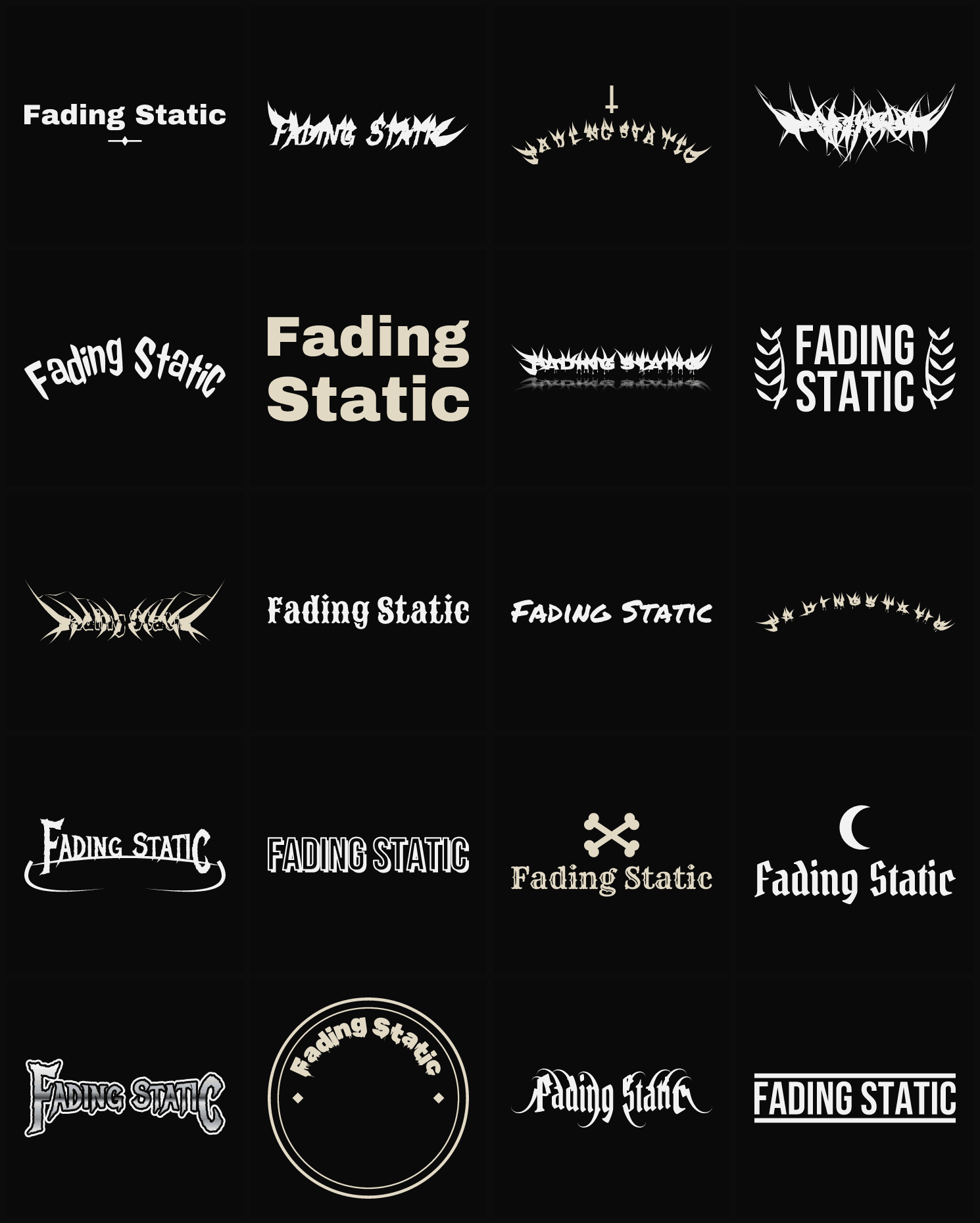 Twenty Fading Static band logo ideas — different faces, treatments and spike settings