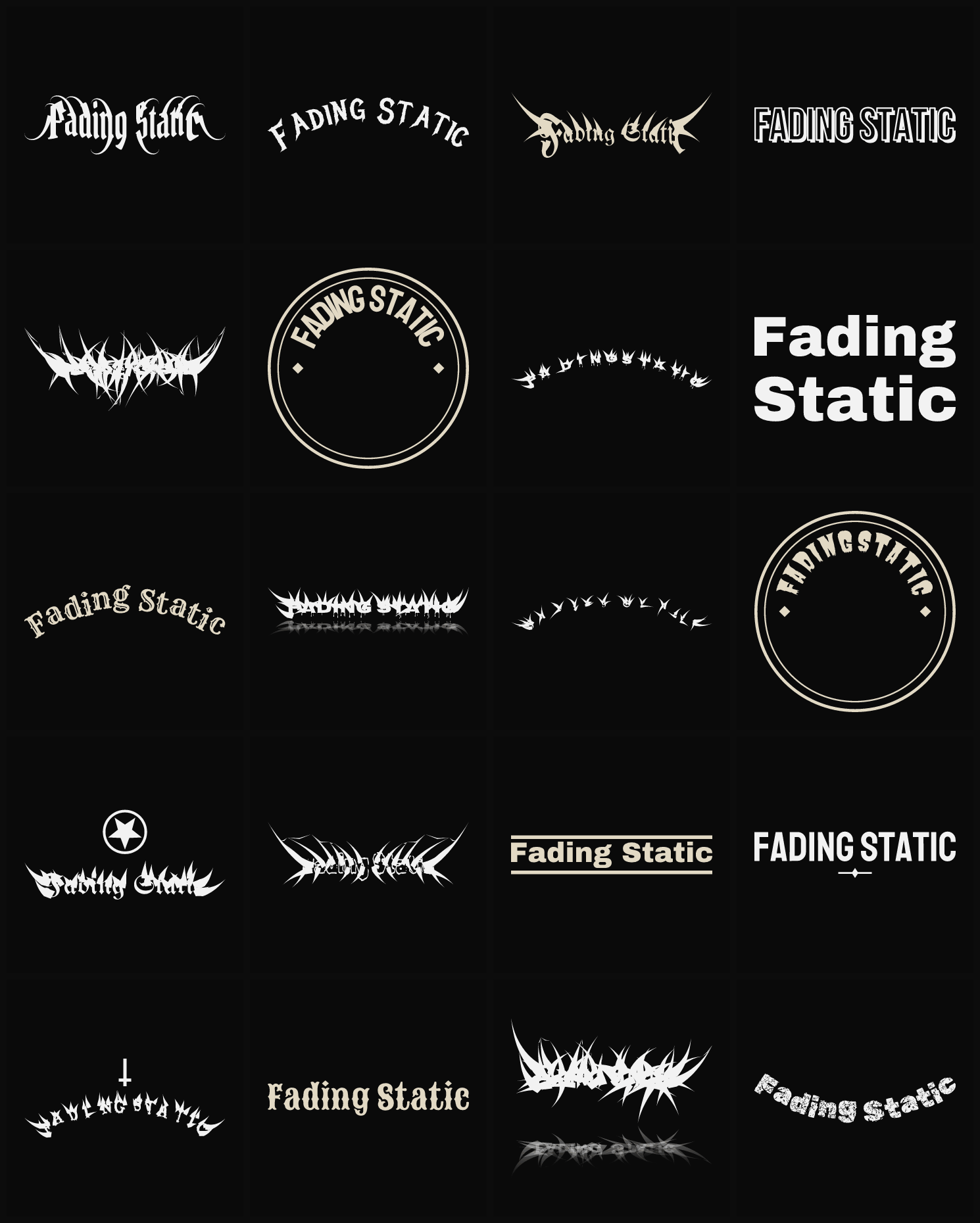 Twenty Fading Static band logo ideas — different faces, treatments and spike settings