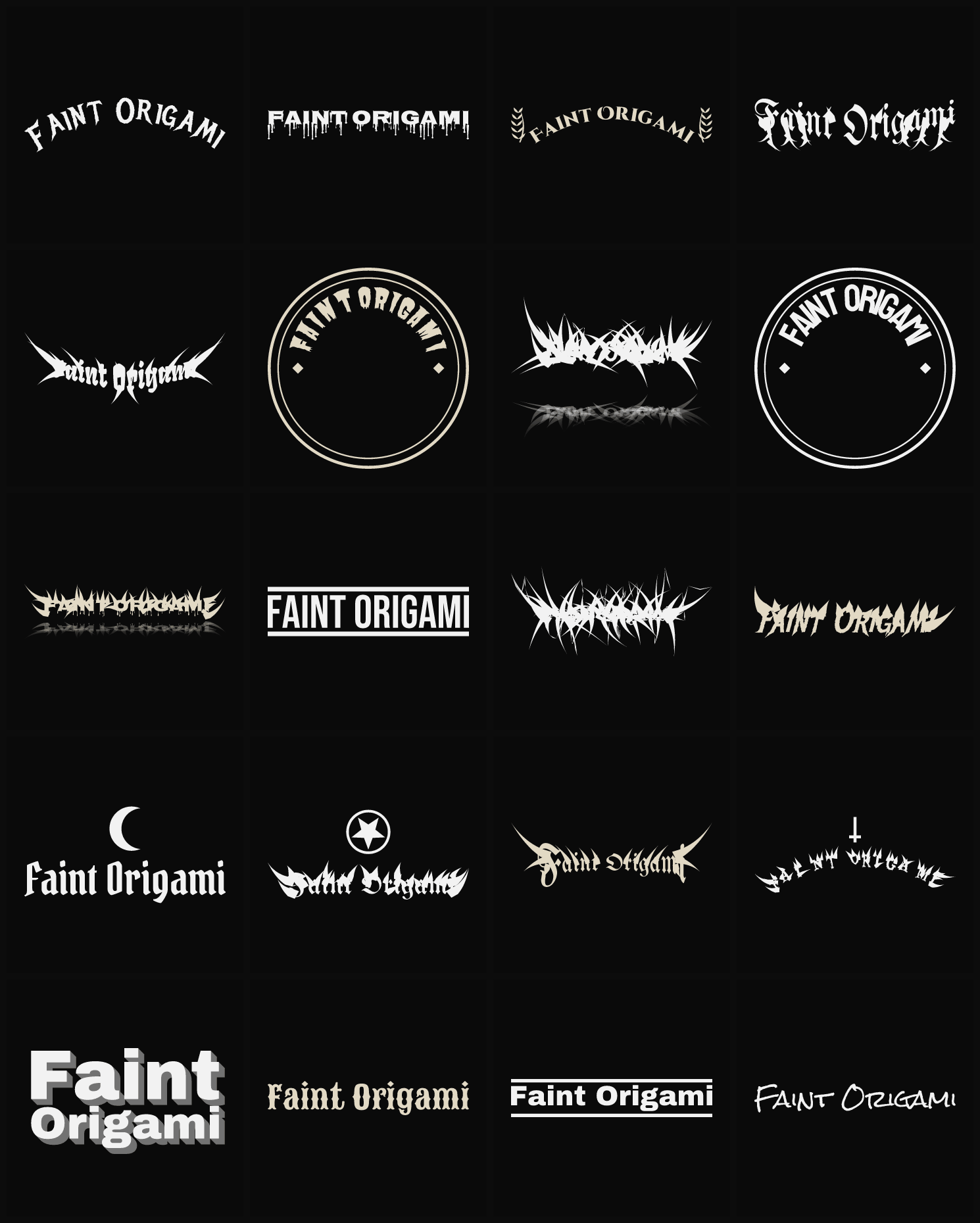 Twenty Faint Origami band logo ideas — different faces, treatments and spike settings